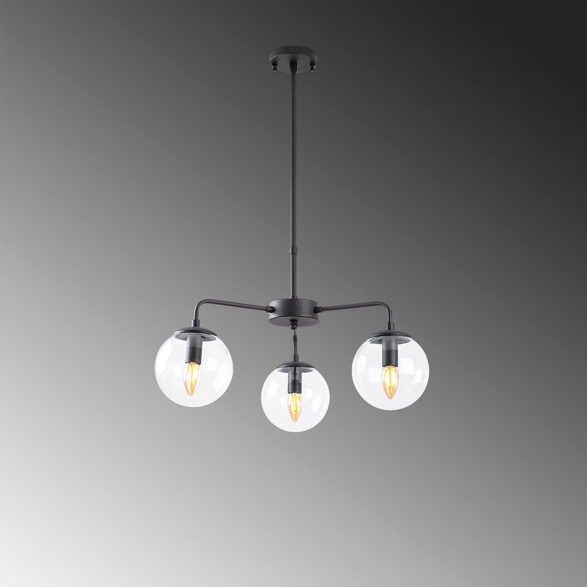 Candeeiro de Teto moderno preto, corpo de metal, altura ajustável 56 x 56 x 43 cm | 3 soquetes E14, IP20 | Design industrial e escandinavo elegante para casa