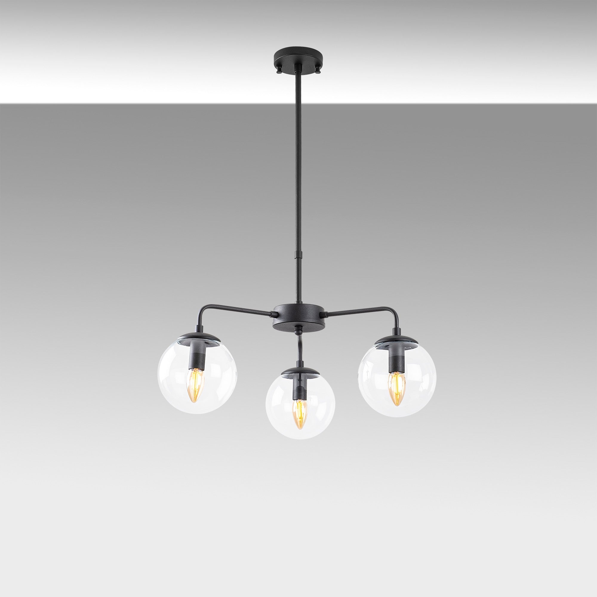 Candeeiro de Teto moderno preto, corpo de metal, altura ajustável 56 x 56 x 43 cm | 3 soquetes E14, IP20 | Design industrial e escandinavo elegante para casa