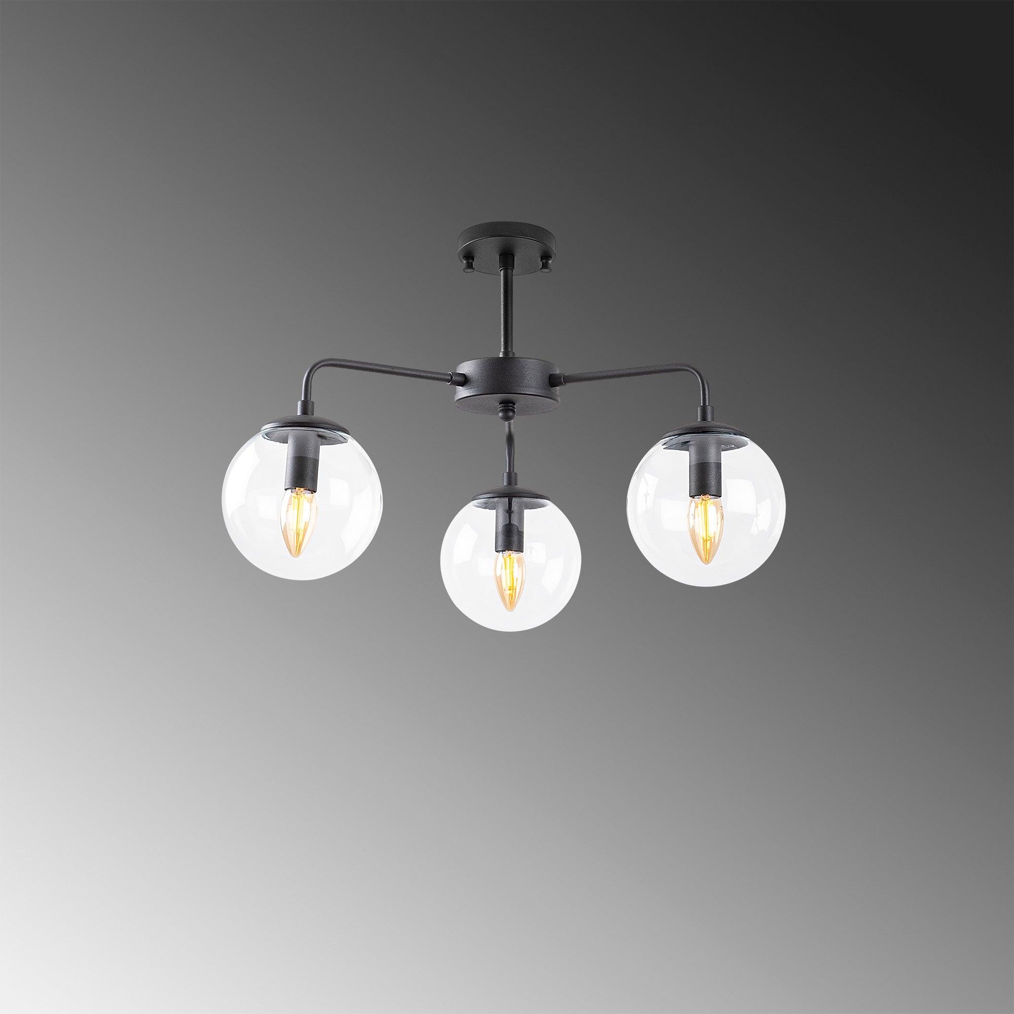 Candeeiro de Teto preto moderno, corpo de metal, 56 x 56 x 43 cm, altura ajustável, 3 soquetes E14, design industrial e escandinavo, perfeito para decoração de casa