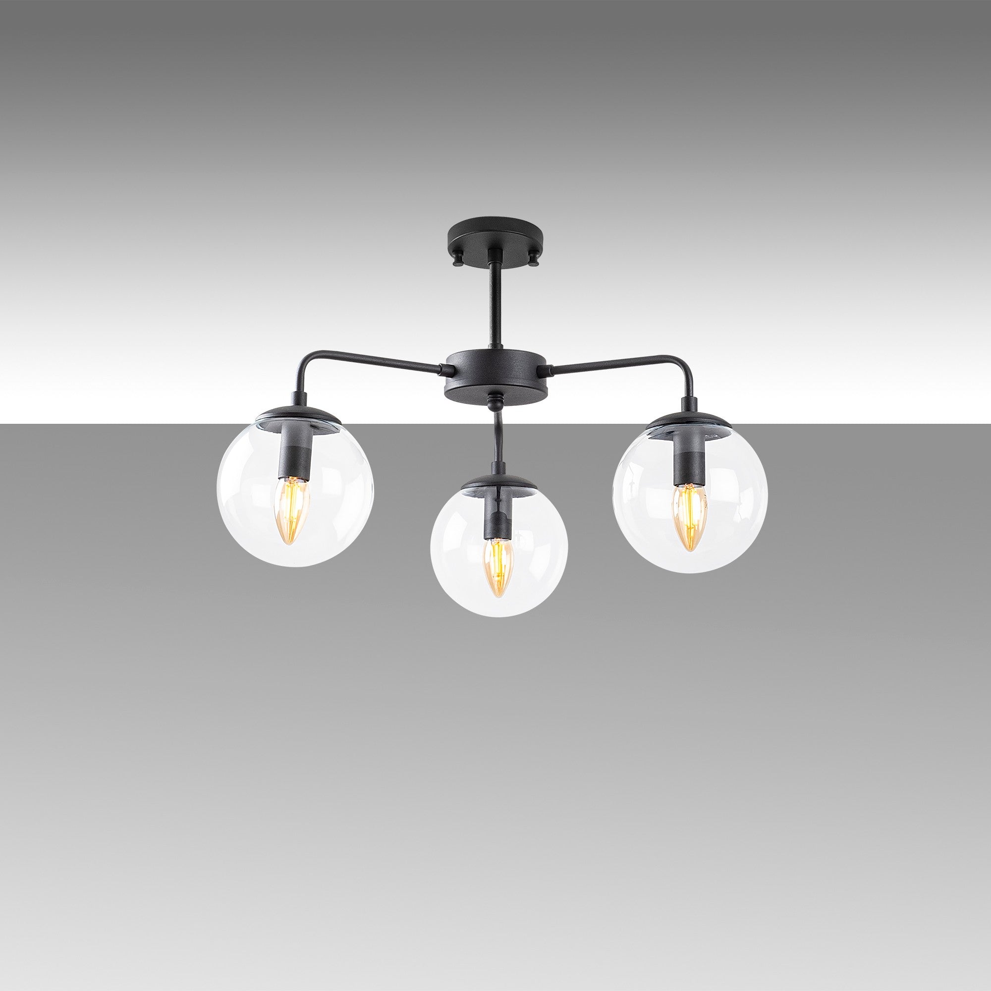 Candeeiro de Teto preto moderno, corpo de metal, 56 x 56 x 43 cm, altura ajustável, 3 soquetes E14, design industrial e escandinavo, perfeito para decoração de casa