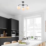 Candeeiro de Teto Industrial Moderno, Preto e Creme, 56 x 56 x 43 cm | Corpo em Metal, Altura Ajustável, 3 Soquetes E14 | Perfeito para Decoração Escandinava e Moderna