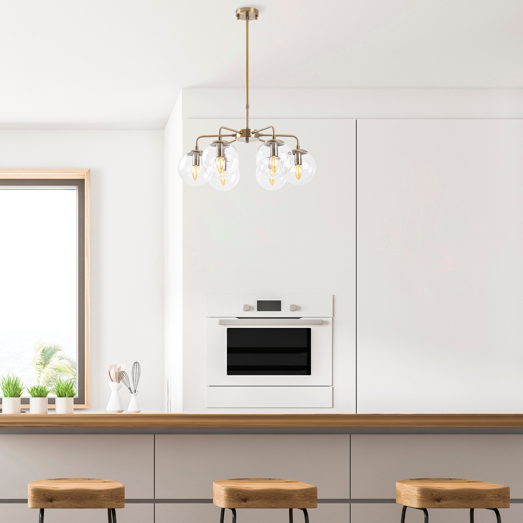 Candeeiro de Teto vintage elegante, corpo de metal, altura ajustável 56x56x43 cm, acabamento em cobre, 6 soquetes E14, perfeito para decoração moderna e escandinava