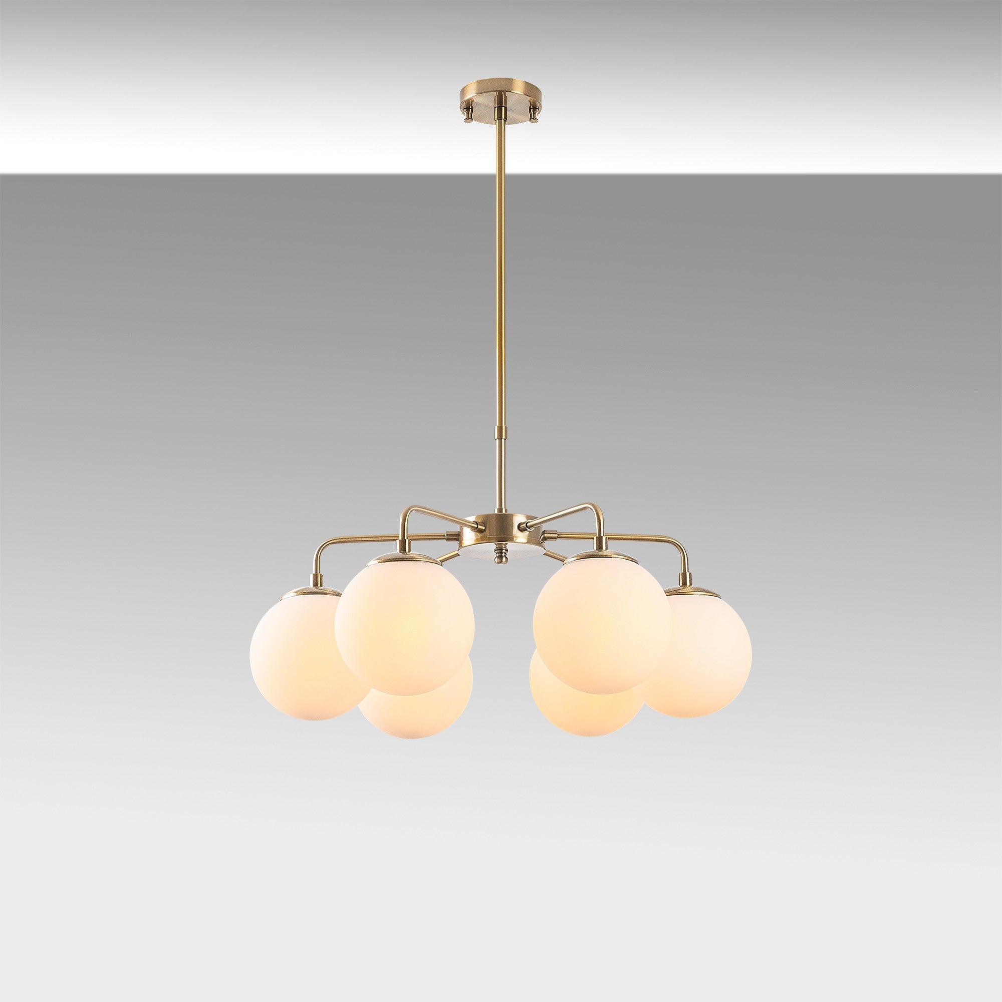 Candeeiro de Teto vintage elegante, corpo de metal, altura ajustável 56x56x43 cm, acabamento em cobre, 6 soquetes E14, perfeito para decoração moderna e escandinava