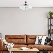 Candeeiro de Teto Industrial Moderno, Preto e Branco, 56 x 56 x 43 cm | Corpo em Metal, Altura Ajustável, 6 Soquetes E14 | Perfeito para Decoração Escandinava e Moderna