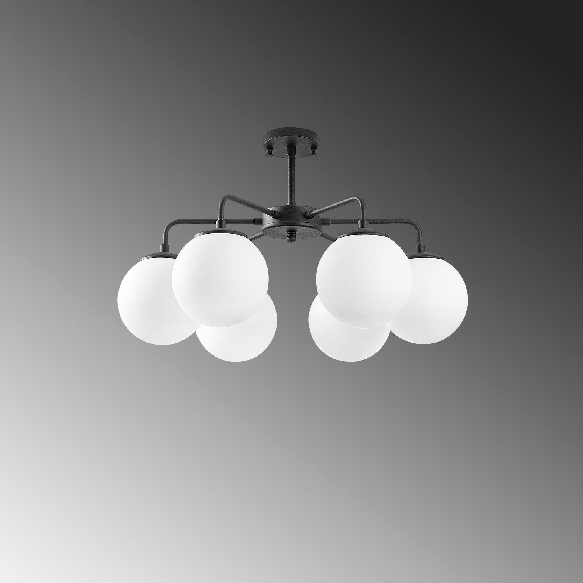 Candeeiro de Teto Industrial Moderno, Preto e Branco, 56 x 56 x 43 cm | Corpo em Metal, Altura Ajustável, 6 Soquetes E14 | Perfeito para Decoração Escandinava e Moderna