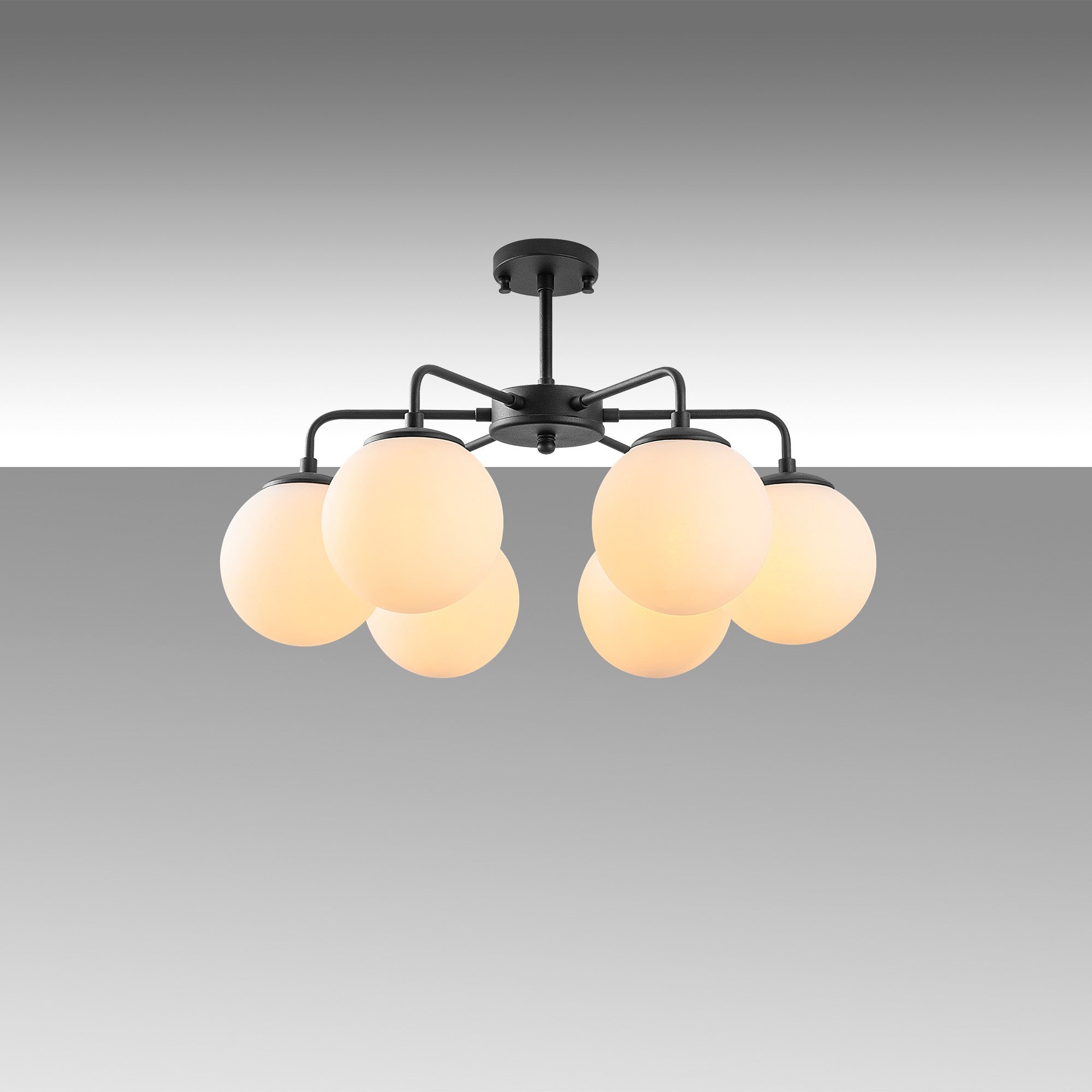 Candeeiro de Teto Industrial Moderno, Preto e Branco, 56 x 56 x 43 cm | Corpo em Metal, Altura Ajustável, 6 Soquetes E14 | Perfeito para Decoração Escandinava e Moderna