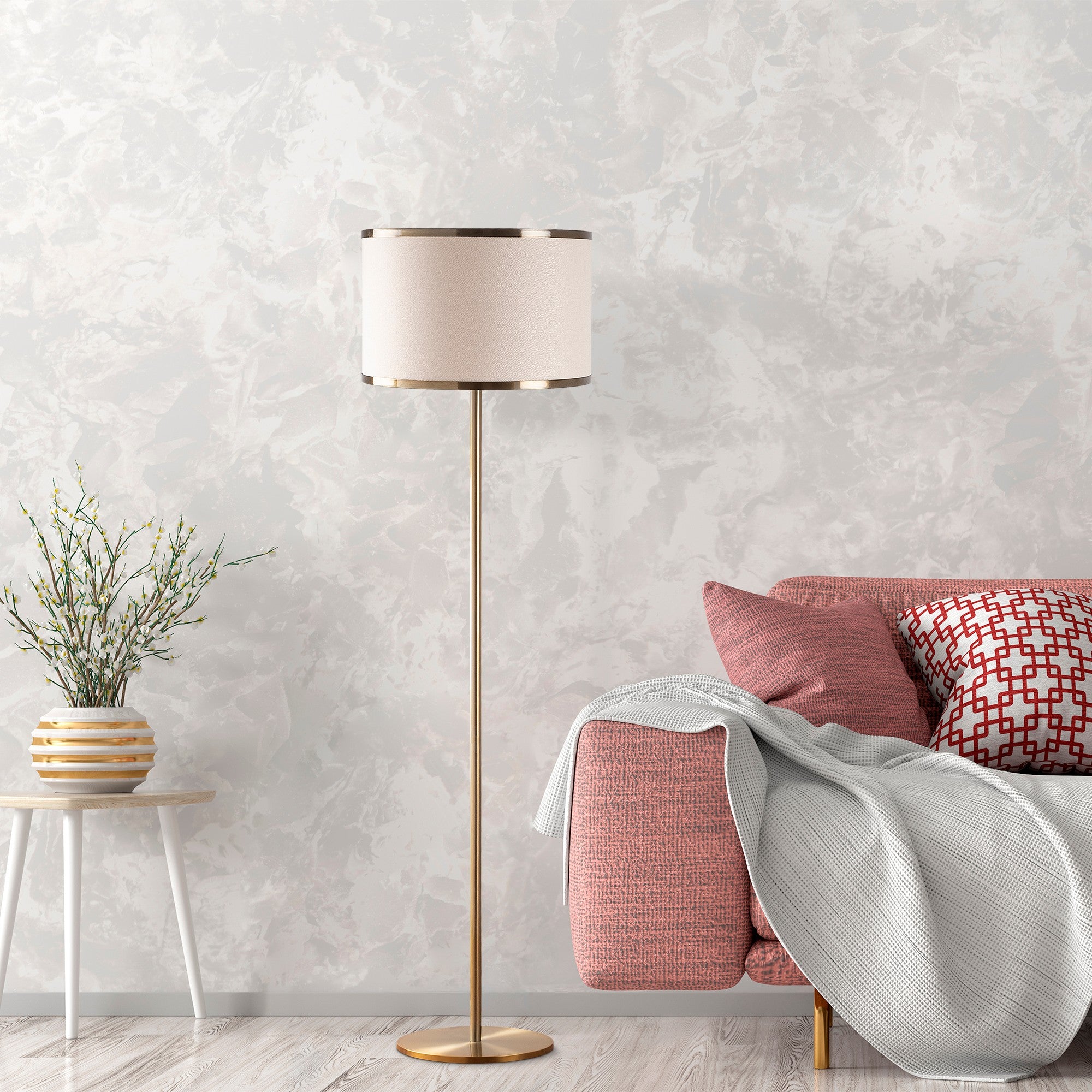 Candeeiro de Pé Moderna com Corpo de Metal, Design Vintage, 40 x 40 x 156 cm | Base de Tecido, Soquete E27, Botão Liga/Desliga | Perfeita para Decoração Glamourosa e Hoteleira