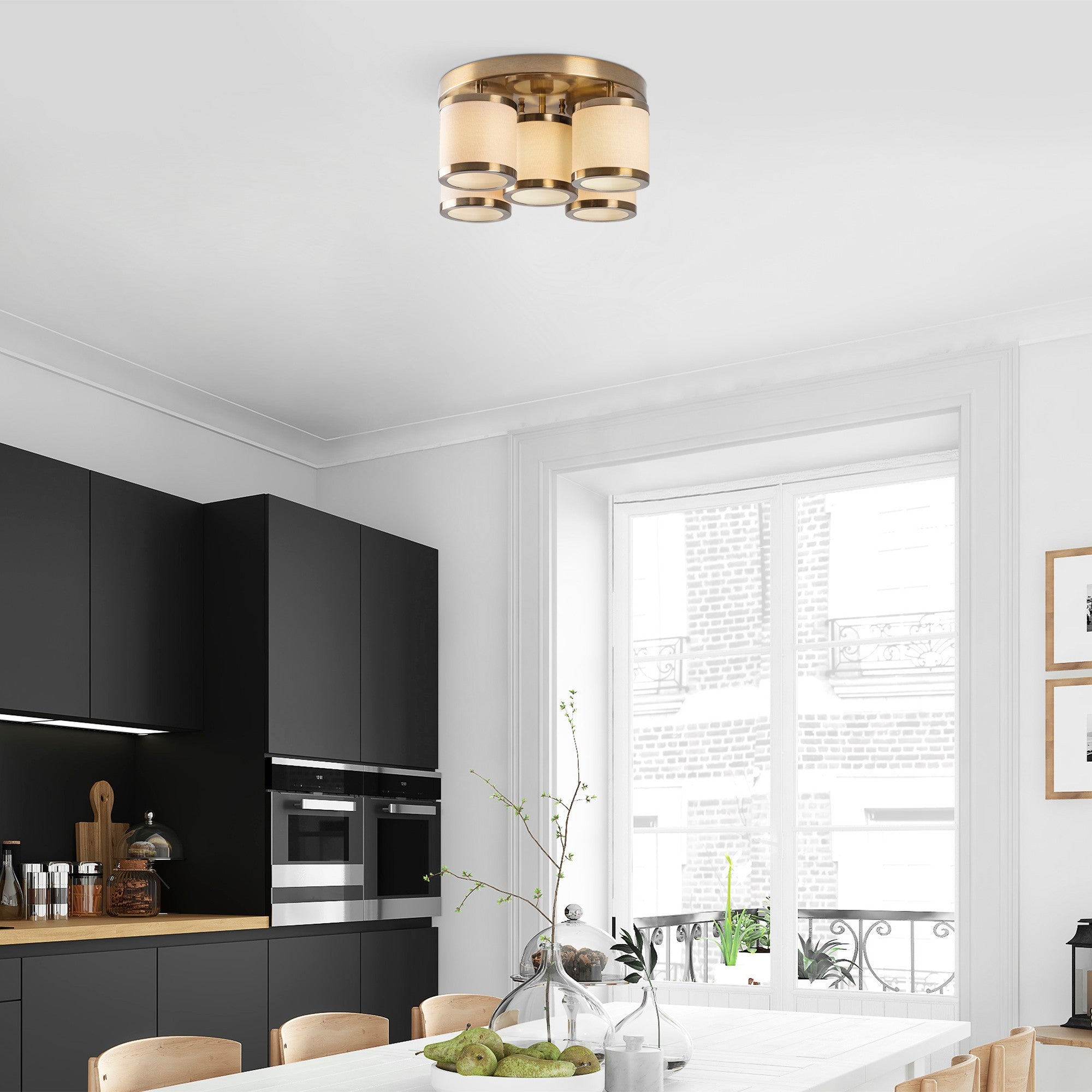 Lustre Vintage Elegante, Corpo em Metal, 50 x 50 x 22 cm | 5 Soquetes E27, Máx. 40 W | Design Glamouroso para Espaços Modernos, Lâmpada Não Inclusa