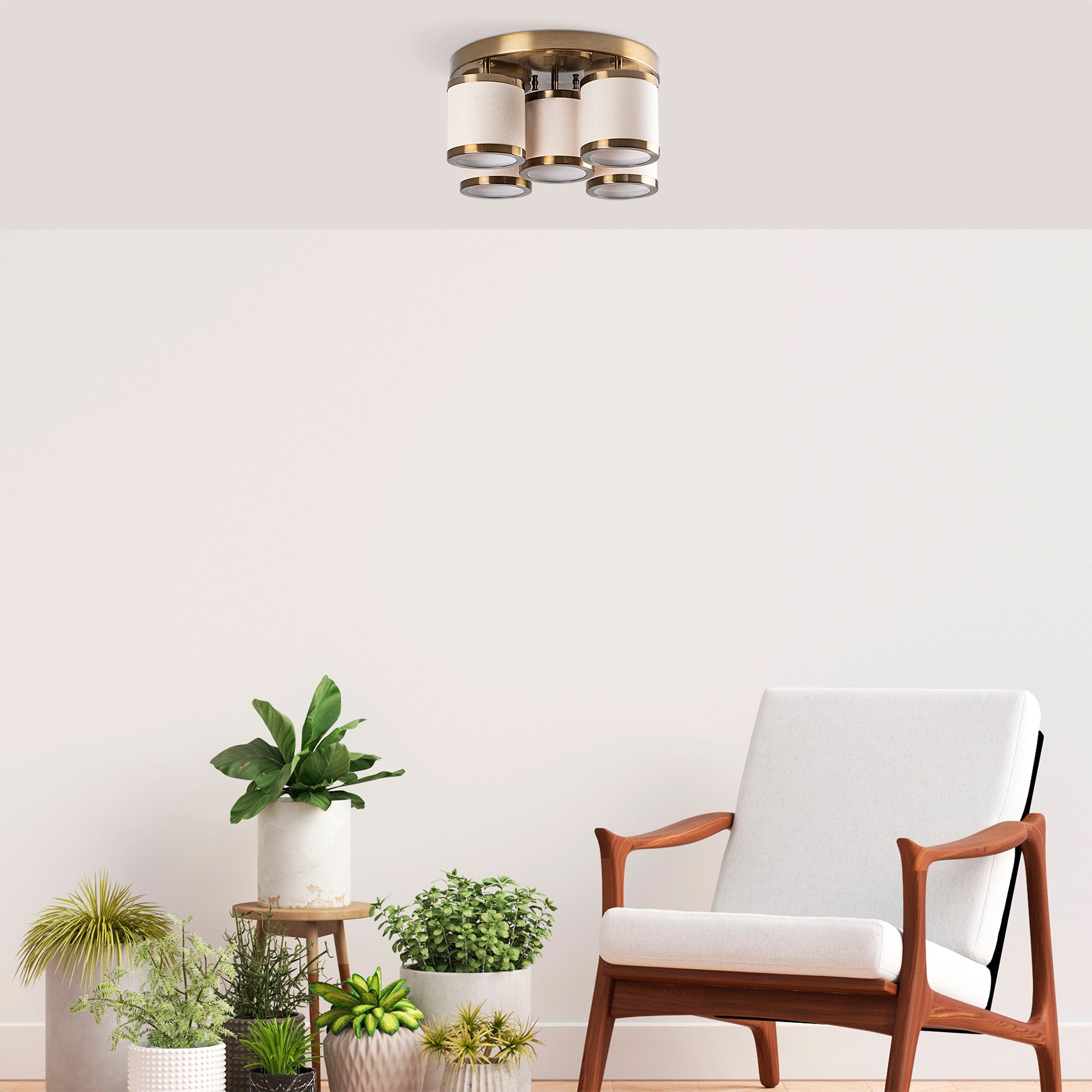Lustre Vintage Elegante, Corpo em Metal, 50 x 50 x 22 cm | 5 Soquetes E27, Máx. 40 W | Design Glamouroso para Espaços Modernos, Lâmpada Não Inclusa