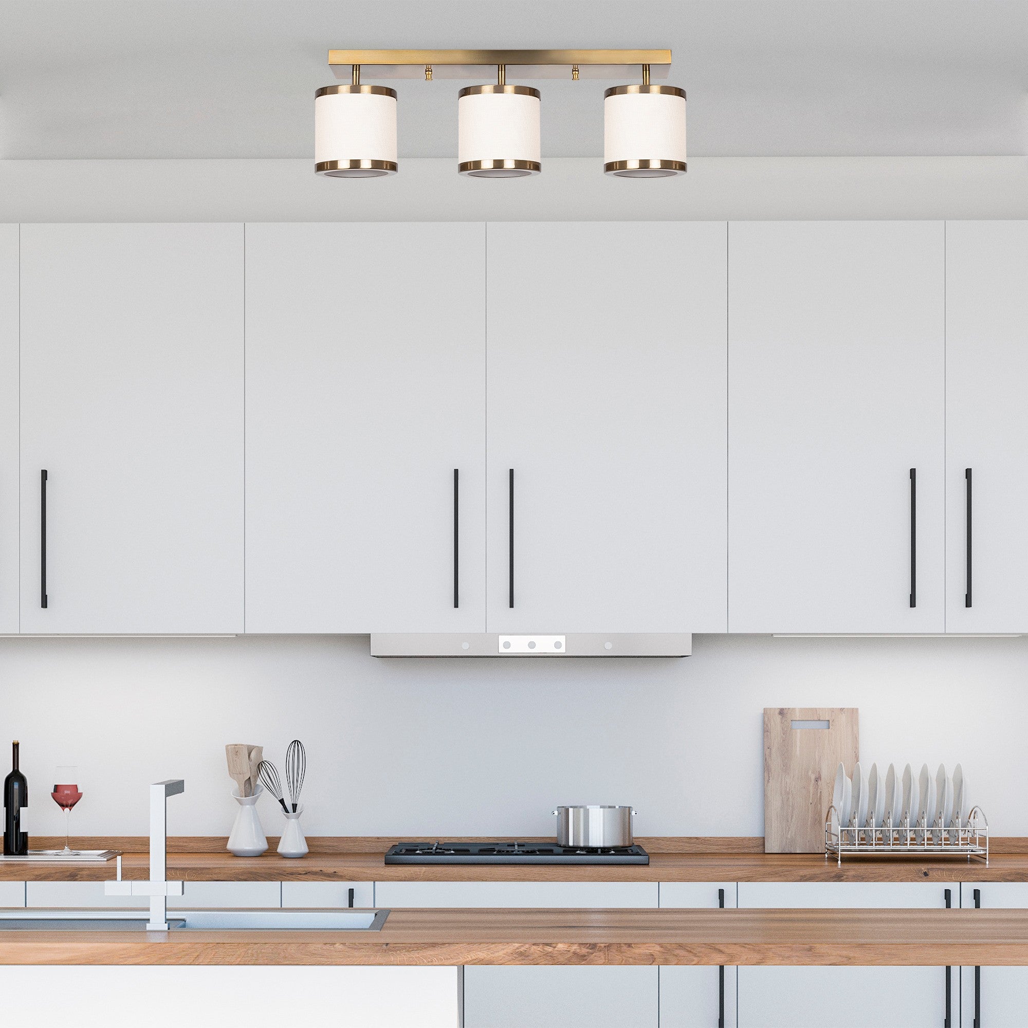 Candeeiro de Teto Vintage Elegante, Corpo de Metal, 66 x 15 x 21 cm | 3 Soquetes E27, Máx. 40 W | Design Glamouroso para Espaços Modernos, Lâmpada Não Inclusa