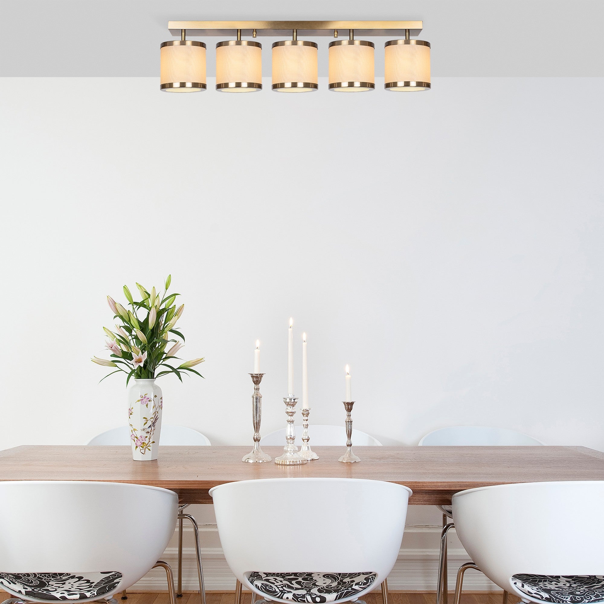 Lustre Vintage Elegante, Corpo em Metal, 84 x 15 x 21 cm | 5 Soquetes E27, Máx. 40 W | Design Glamouroso para Espaços Modernos, Lâmpada Não Inclusa