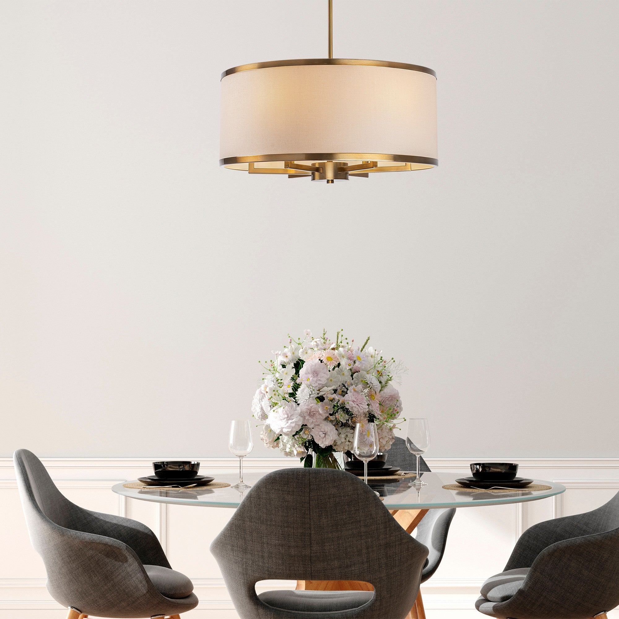 Lustre Vintage Elegante, Corpo em Metal, 60 x 60 x 83 cm | 6 Soquetes E27, Máx. 40 W | Design Glamouroso para Espaços Modernos, Classificação IP20