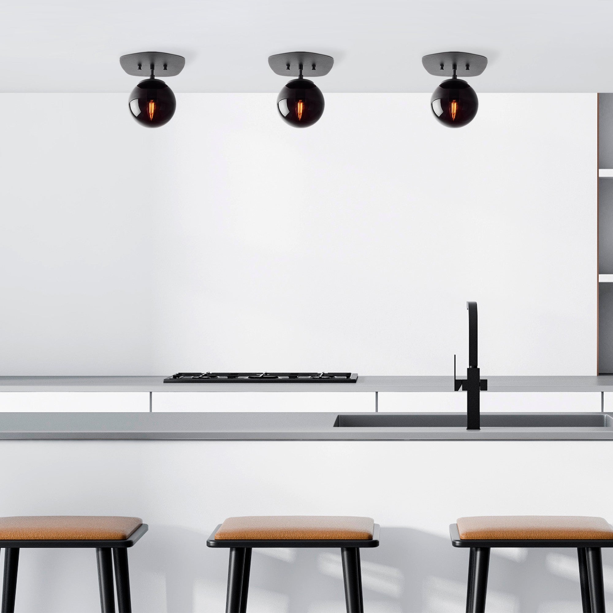 Candeeiro de Teto Industrial Preto, Corpo em Metal, 20 x 25 x 25 cm, Soquete E14, Potência Máxima de 40 W, Elegante Tampa de Vidro | Perfeito para Espaços Tradicionais e Modernos