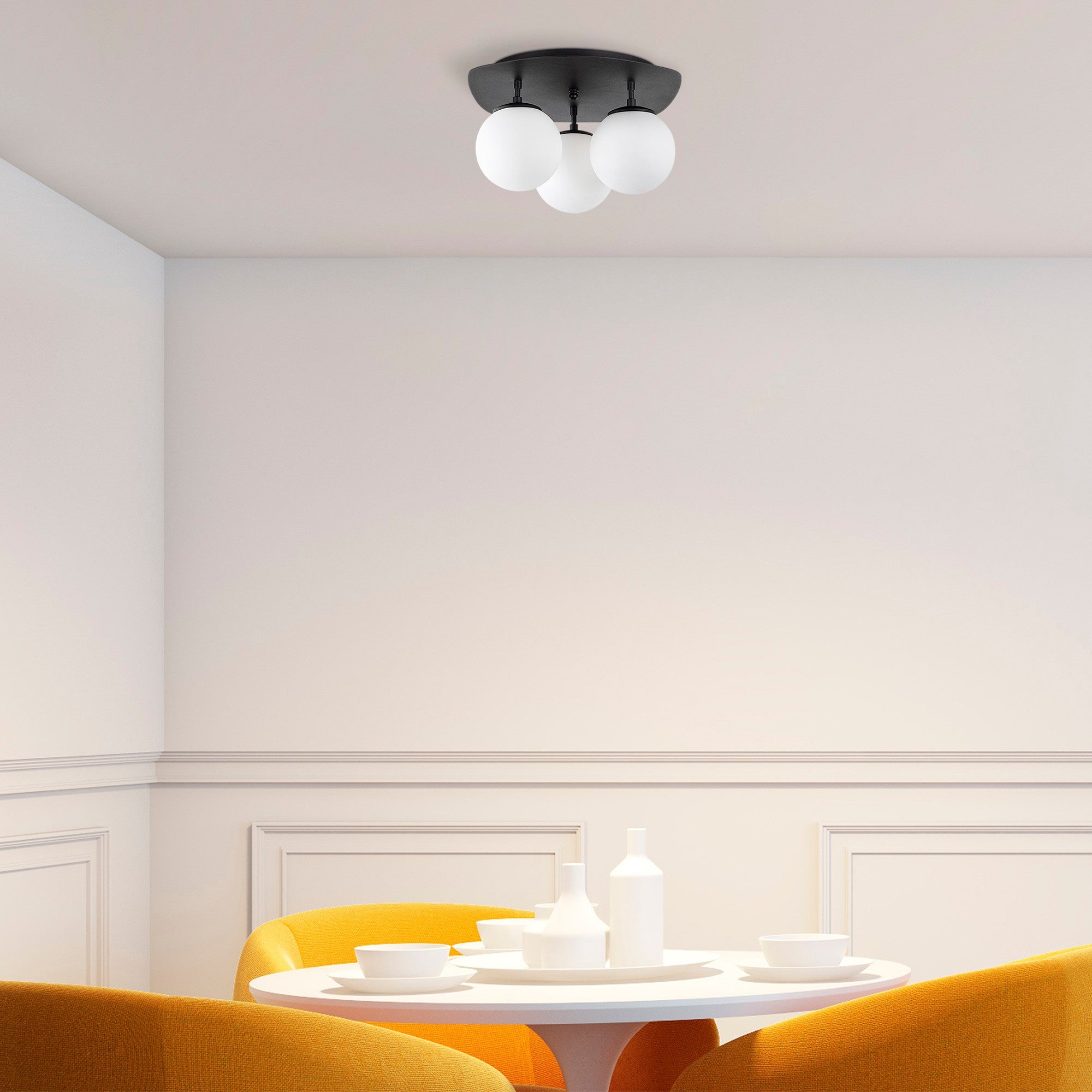 Candeeiro de Teto Industrial Moderno, Preto e Branco, 37 x 44 x 25 cm | Corpo em Metal, Tampa de Vidro, 3 Soquetes E14 (Máx. 40 W) | Iluminação Elegante para Casa e Escritório