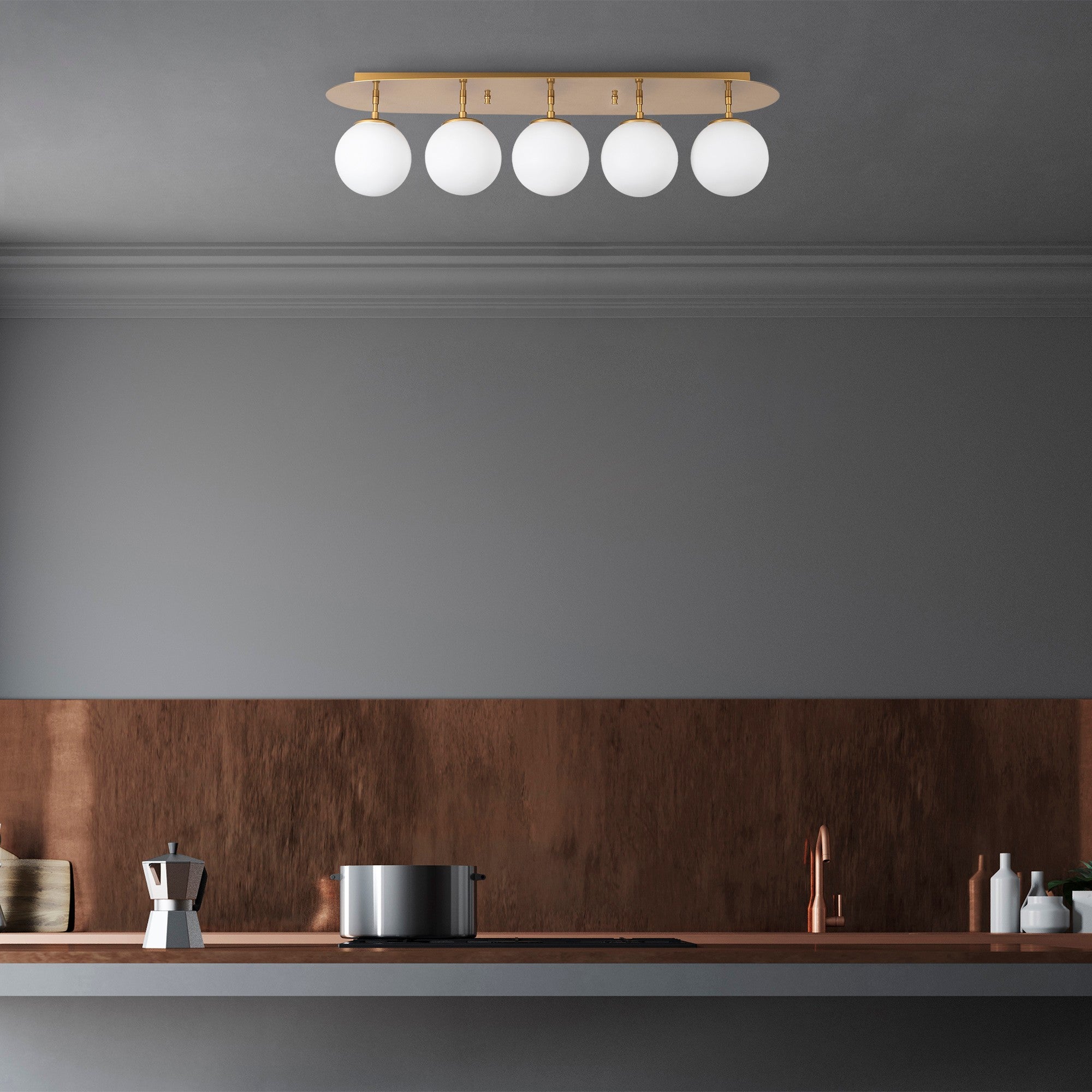 Candeeiro de Teto Dourado Elegante, Corpo em Metal, 90 x 23 x 25 cm | 5 Soquetes E14, Máx. 40 W | Design Escandinavo Moderno e Glamouroso, Perfeito para Decoração de Casa