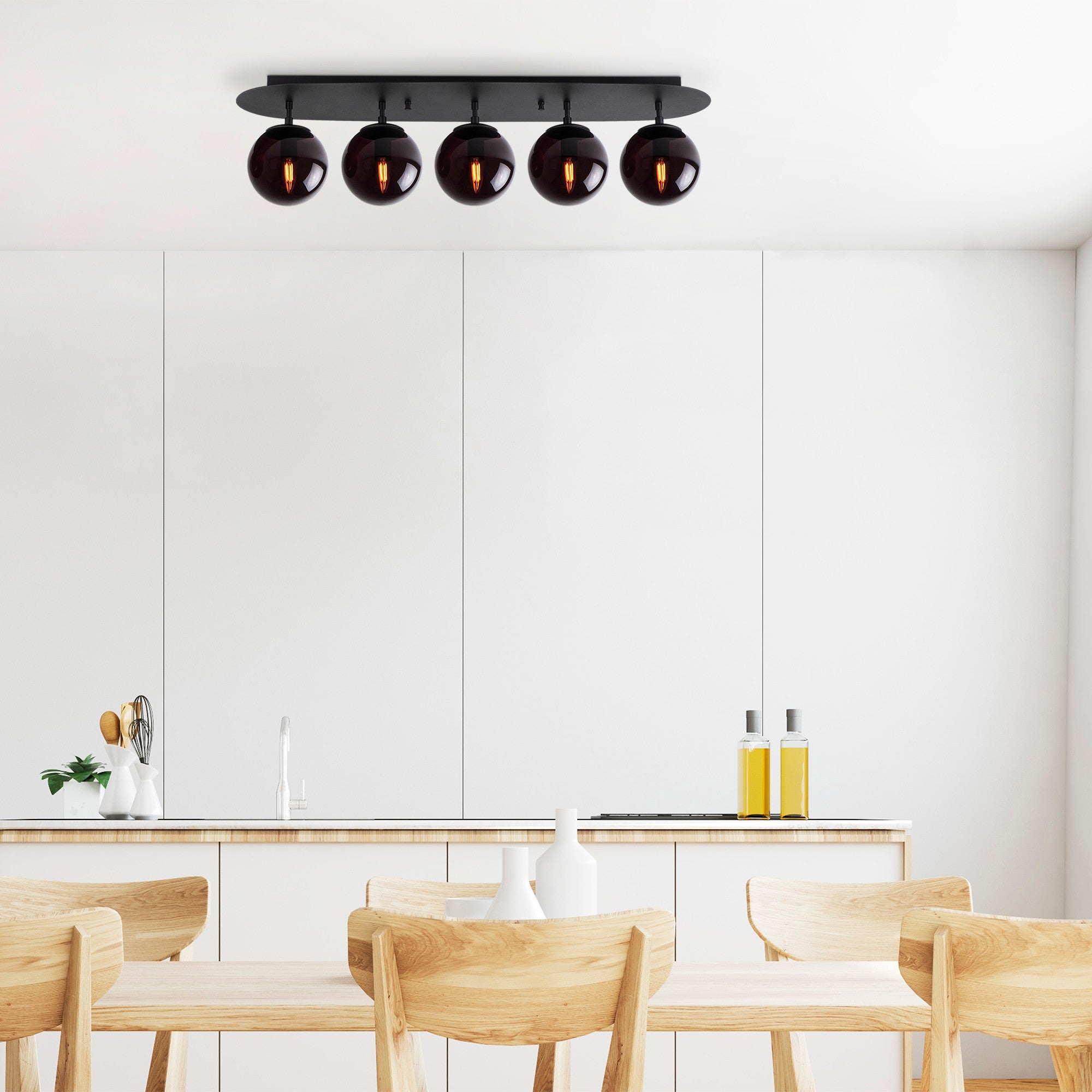 Candeeiro de Teto preto moderno, corpo de metal, 90 x 23 x 25 cm | 5 soquetes E14, máx. 40 W | Design industrial e escandinavo elegante para decoração de casa