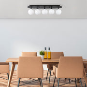 Candeeiro de Teto Industrial Moderno, Preto e Branco, 90 x 23 x 25 cm | Corpo em Metal, Tampa de Vidro, 5 Soquetes E14, Máx. 40 W | Iluminação Elegante para Casa e Escritório