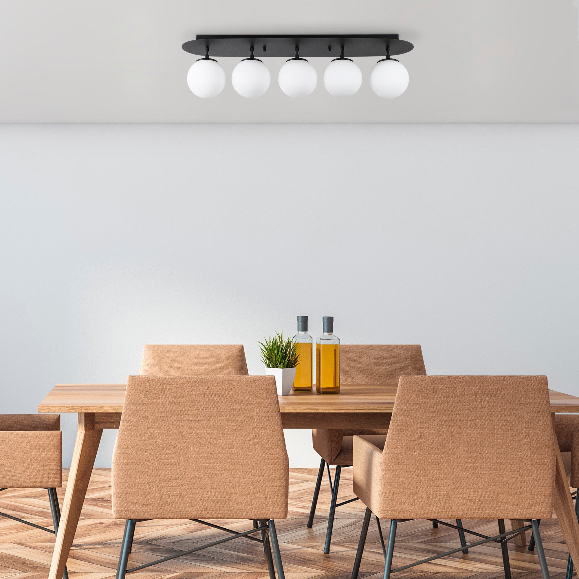 Candeeiro de Teto Industrial Moderno, Preto e Branco, 90 x 23 x 25 cm | Corpo em Metal, Tampa de Vidro, 5 Soquetes E14, Máx. 40 W | Iluminação Elegante para Casa e Escritório