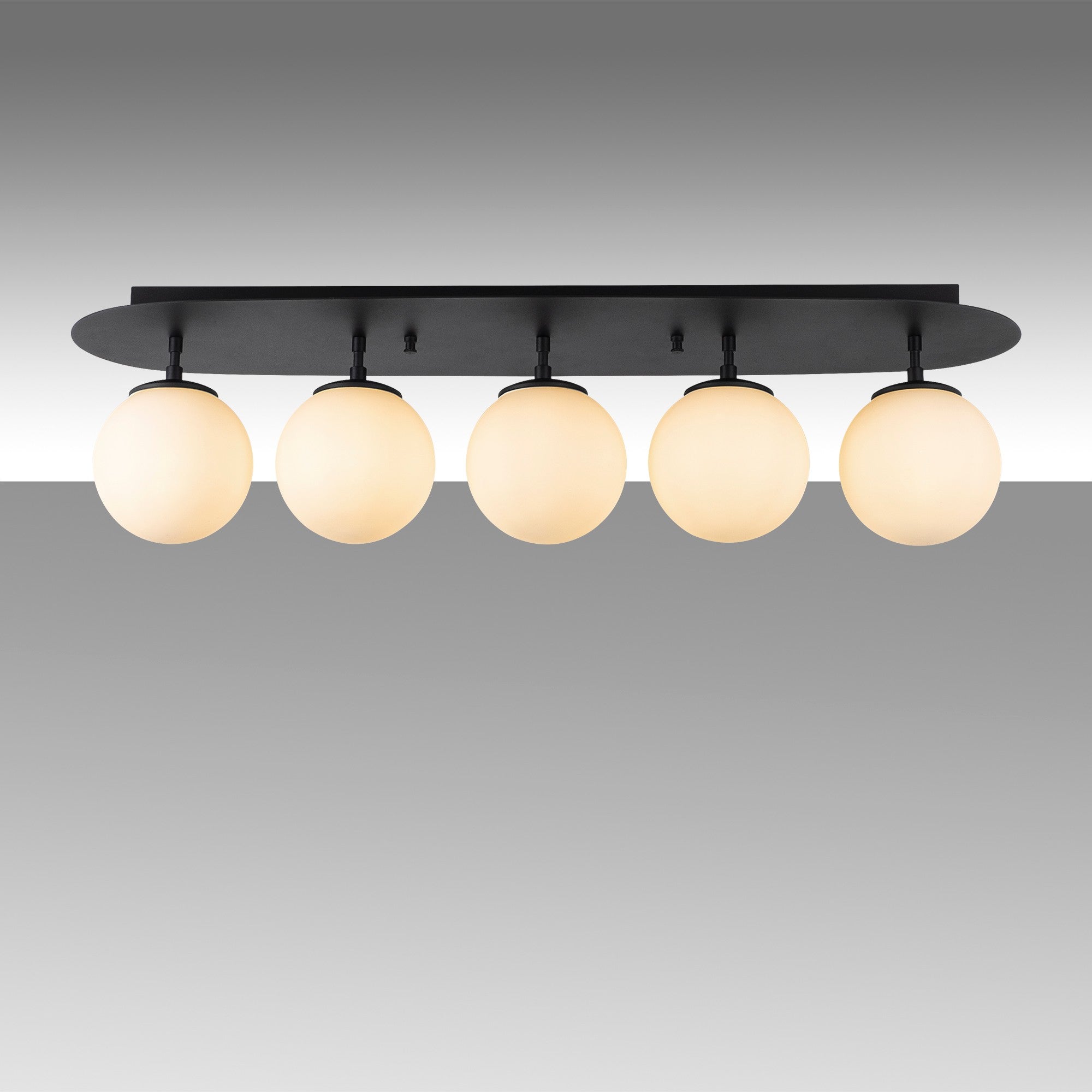 Candeeiro de Teto Industrial Moderno, Preto e Branco, 90 x 23 x 25 cm | Corpo em Metal, Tampa de Vidro, 5 Soquetes E14, Máx. 40 W | Iluminação Elegante para Casa e Escritório