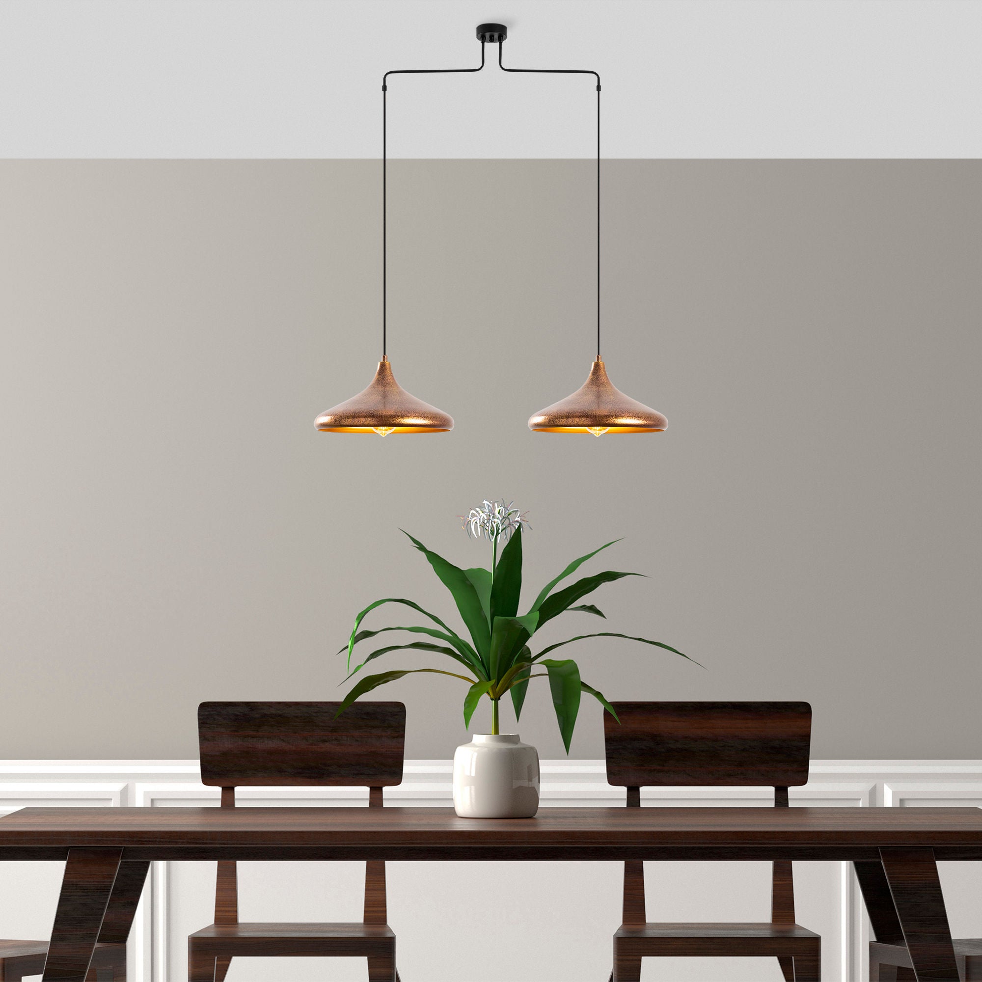 Candeeiro de Teto Elegante de Pátina, Corpo em Metal, 100 x 35 x 132 cm | Altura Ajustável, 2 x E27, Máx. 40 W | Design Moderno e Glamouroso para Interiores Elegantes