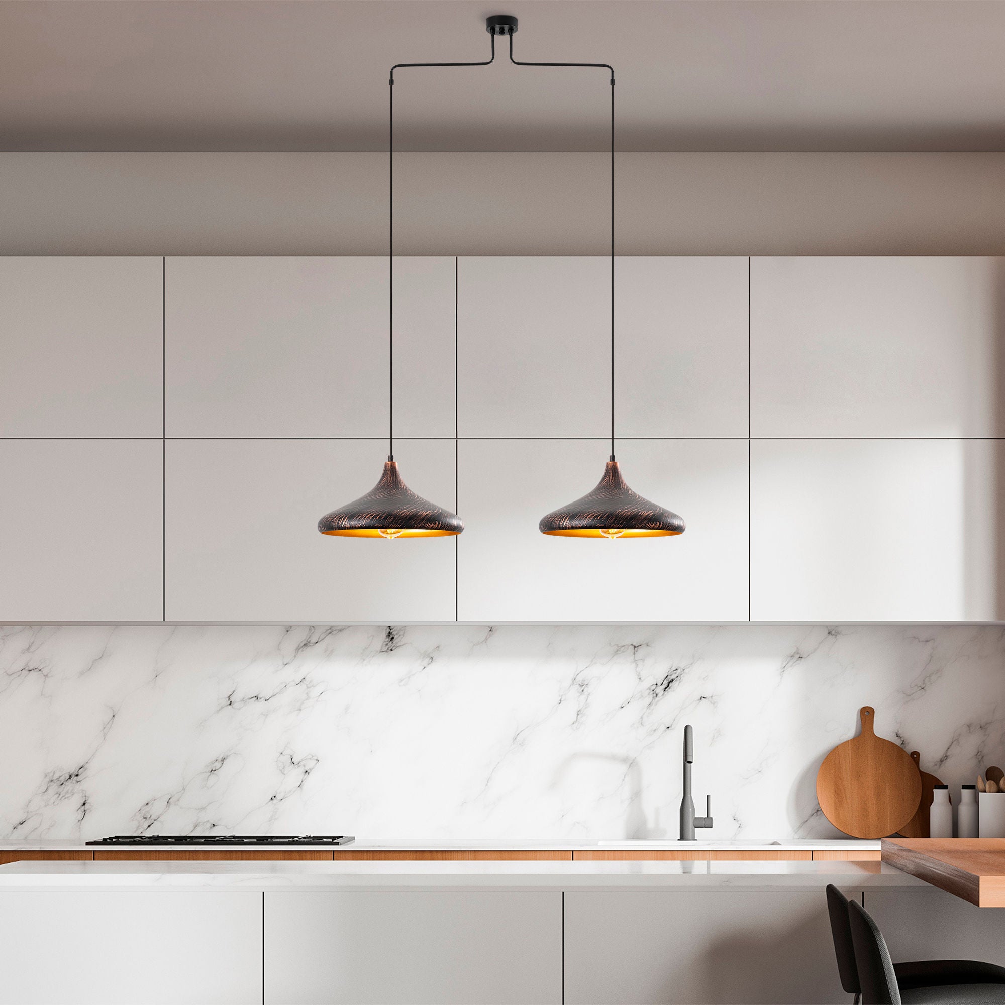 Candeeiro de Teto moderno de pátina, corpo de metal, 100 x 35 x 132 cm | Altura ajustável, 2 soquetes E27, IP20 | Design industrial e escandinavo elegante