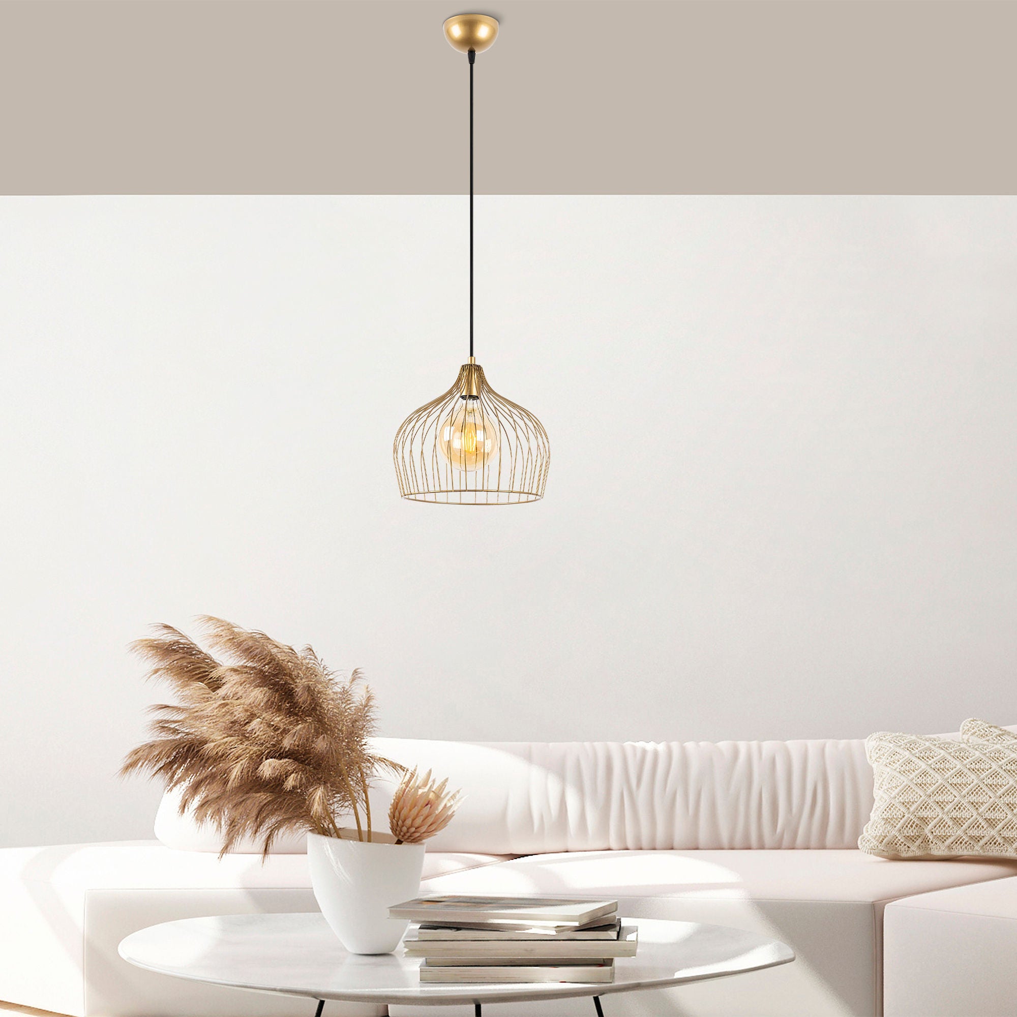 Candeeiro de Teto Dourado Elegante, Corpo em Metal, 30 x 30 x 121 cm | Altura Ajustável, Soquete E27, Design Moderno | Perfeito para Decoração Glamourosa