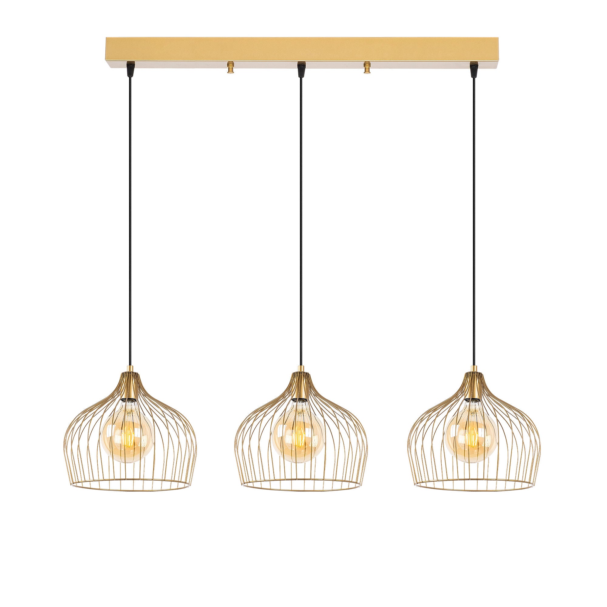 Candeeiro de Teto Dourado Elegante, Corpo em Metal, 102 x 30 x 121 cm | Altura Ajustável, 3 Soquetes E27, Design Moderno e Glamouroso | Perfeito para Salas de Estar e Salas de Jantar