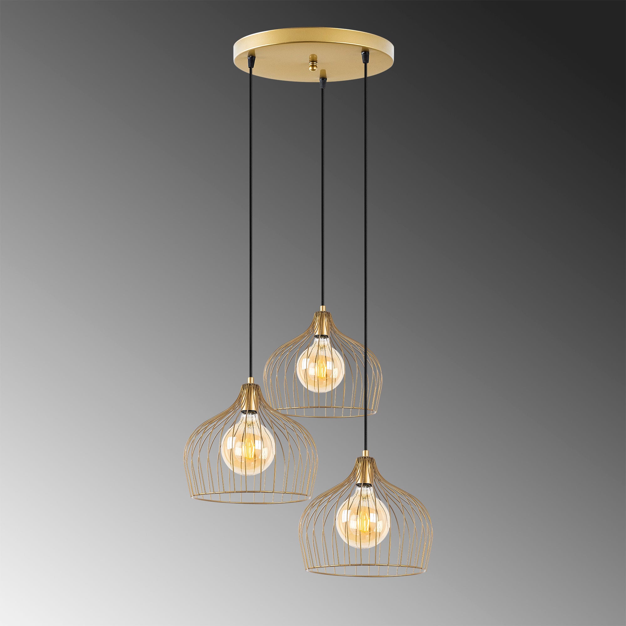Candeeiro de Teto Dourado Elegante, 56 x 56 x 121 cm | Corpo em Metal, Altura Ajustável, 3 x E27 máx. 40 W | Design Glamour Moderno para Interiores Elegantes