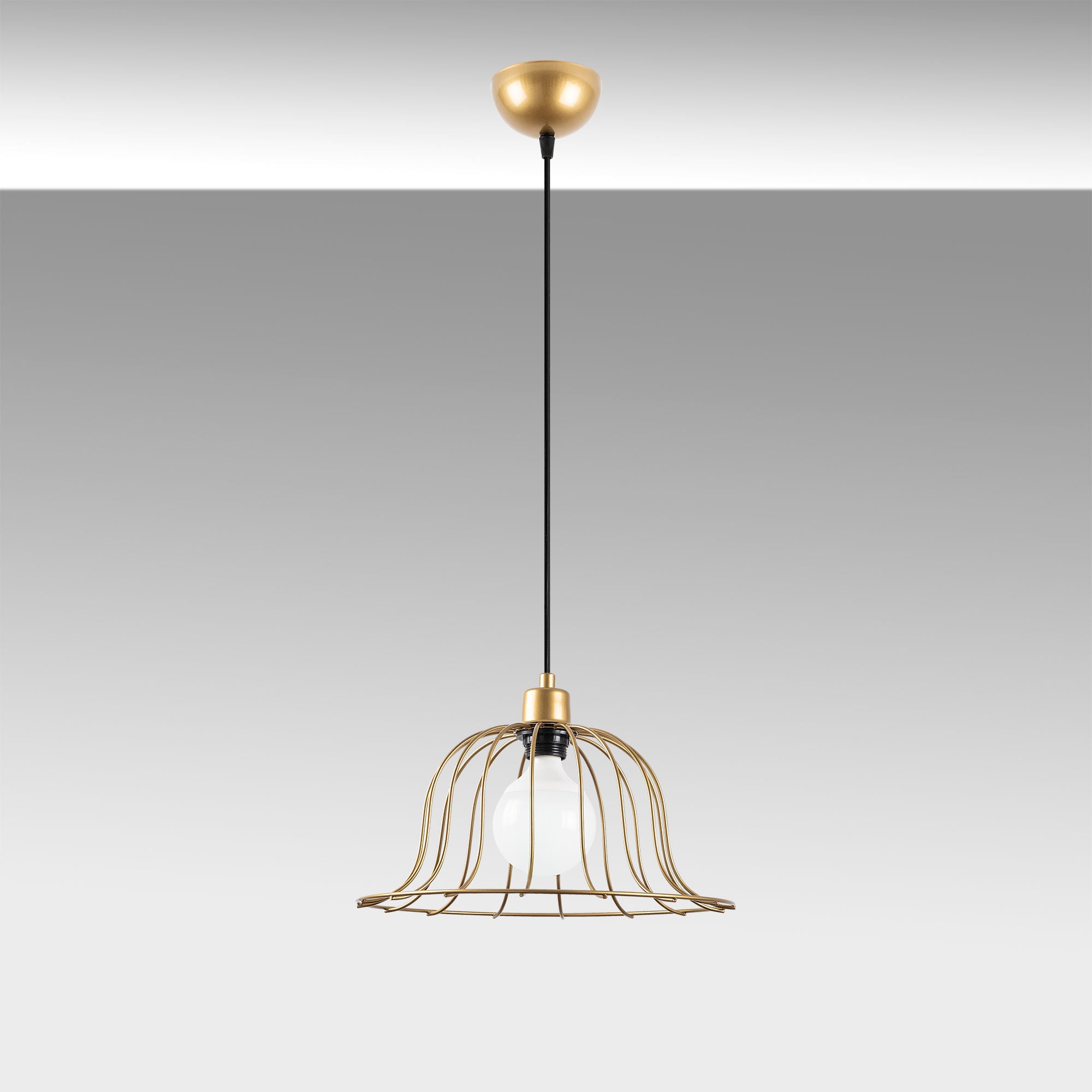 Candeeiro de Teto elegante em ouro brilhante, corpo de metal, altura ajustável, 35 x 35 x 121 cm | Soquete E27, design moderno e glamouroso para casa e escritório | Classificação IP20