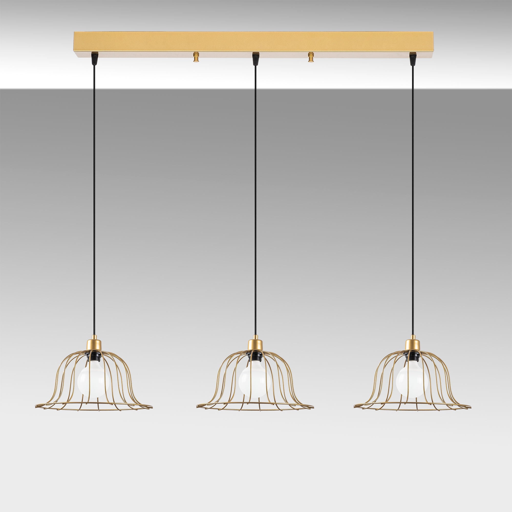 Candeeiro de Teto elegante em ouro brilhante, corpo de metal, altura ajustável, 144 x 35 x 121 cm | 3 x E27 máx. 40 W | Design moderno e glamouroso para casa e escritório