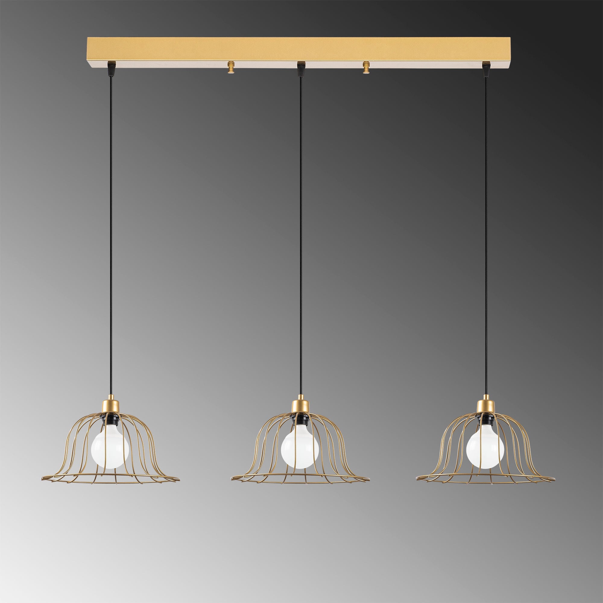 Candeeiro de Teto elegante em ouro brilhante, corpo de metal, altura ajustável, 144 x 35 x 121 cm | 3 x E27 máx. 40 W | Design moderno e glamouroso para casa e escritório