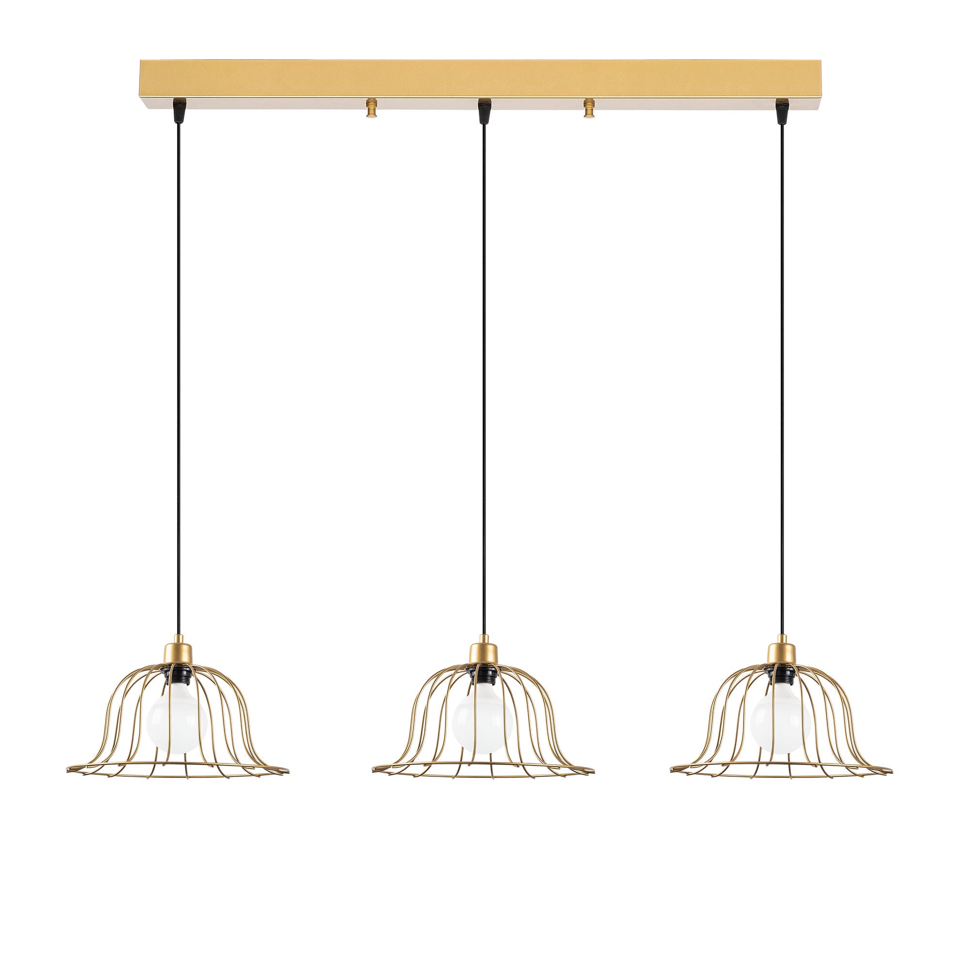 Candeeiro de Teto elegante em ouro brilhante, corpo de metal, altura ajustável, 144 x 35 x 121 cm | 3 x E27 máx. 40 W | Design moderno e glamouroso para casa e escritório