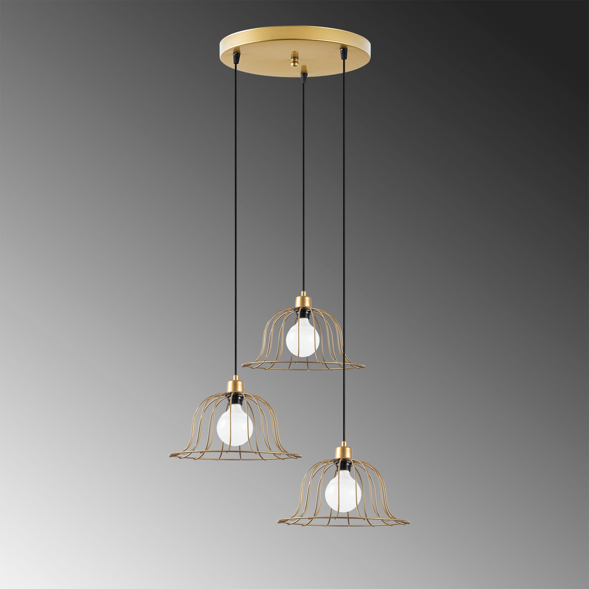 Candeeiro de Teto Elegante Dourado Brilhante, 62 x 62 x 121 cm | Corpo em Metal, Altura Ajustável, 3 x E27 máx. 40 W | Design Glamour Moderno para Interiores Elegantes