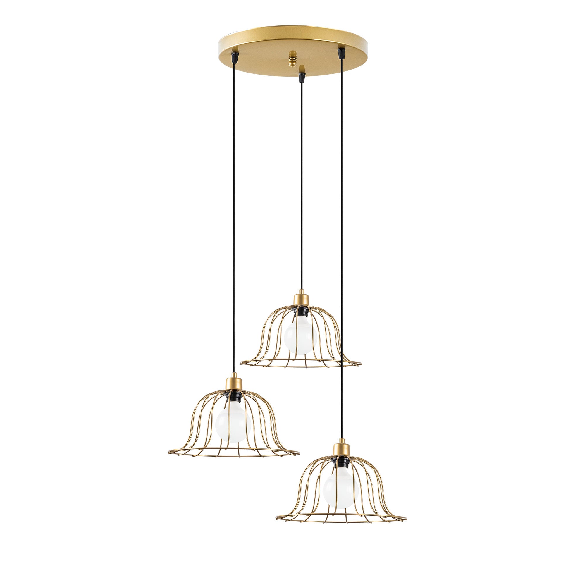 Candeeiro de Teto Elegante Dourado Brilhante, 62 x 62 x 121 cm | Corpo em Metal, Altura Ajustável, 3 x E27 máx. 40 W | Design Glamour Moderno para Interiores Elegantes