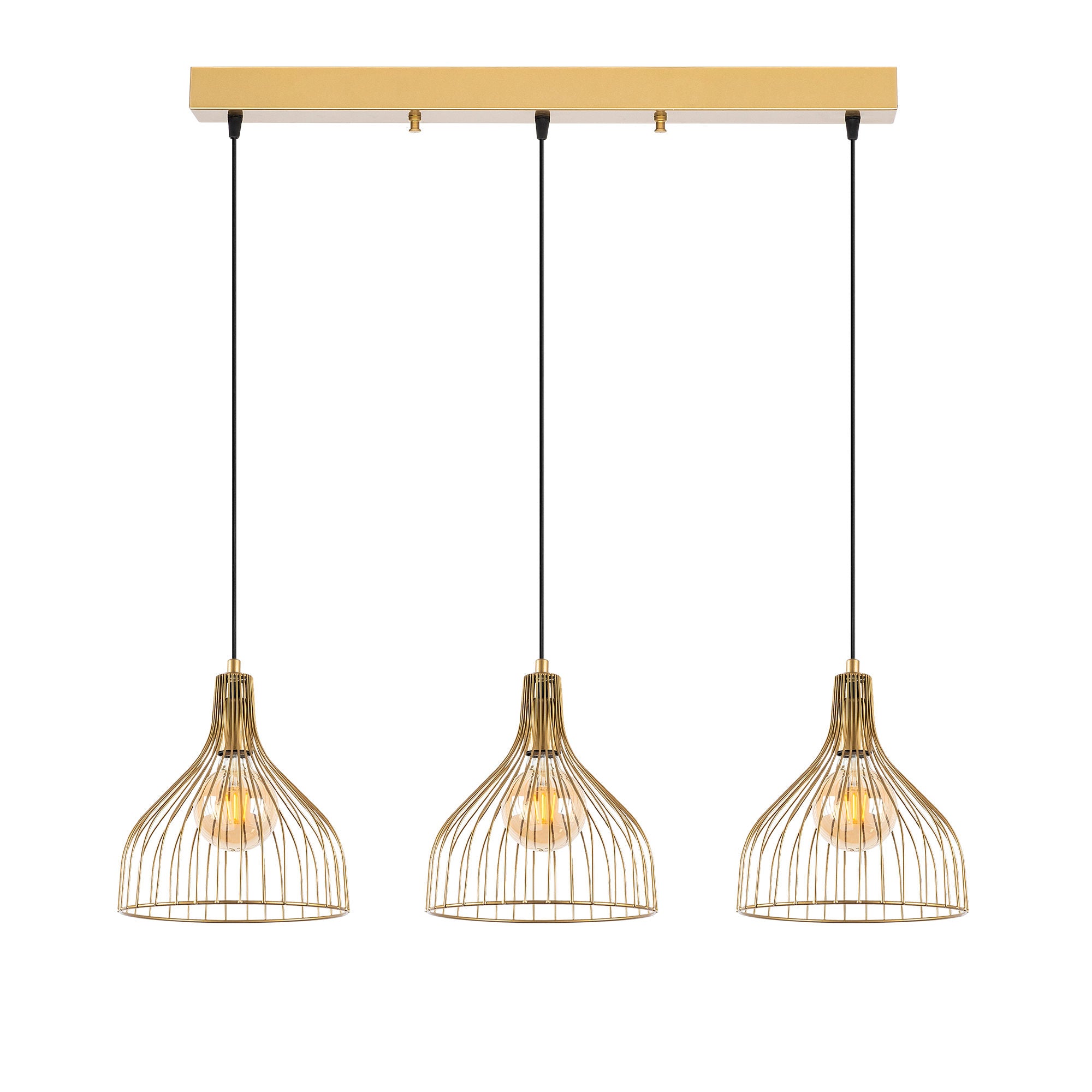 Candeeiro de Teto Dourado Elegante, Corpo em Metal, 94 x 25 x 121 cm | Altura Ajustável, 3 Soquetes E27, Design Moderno e Glamouroso | Perfeito para Salas de Estar e Salas de Jantar