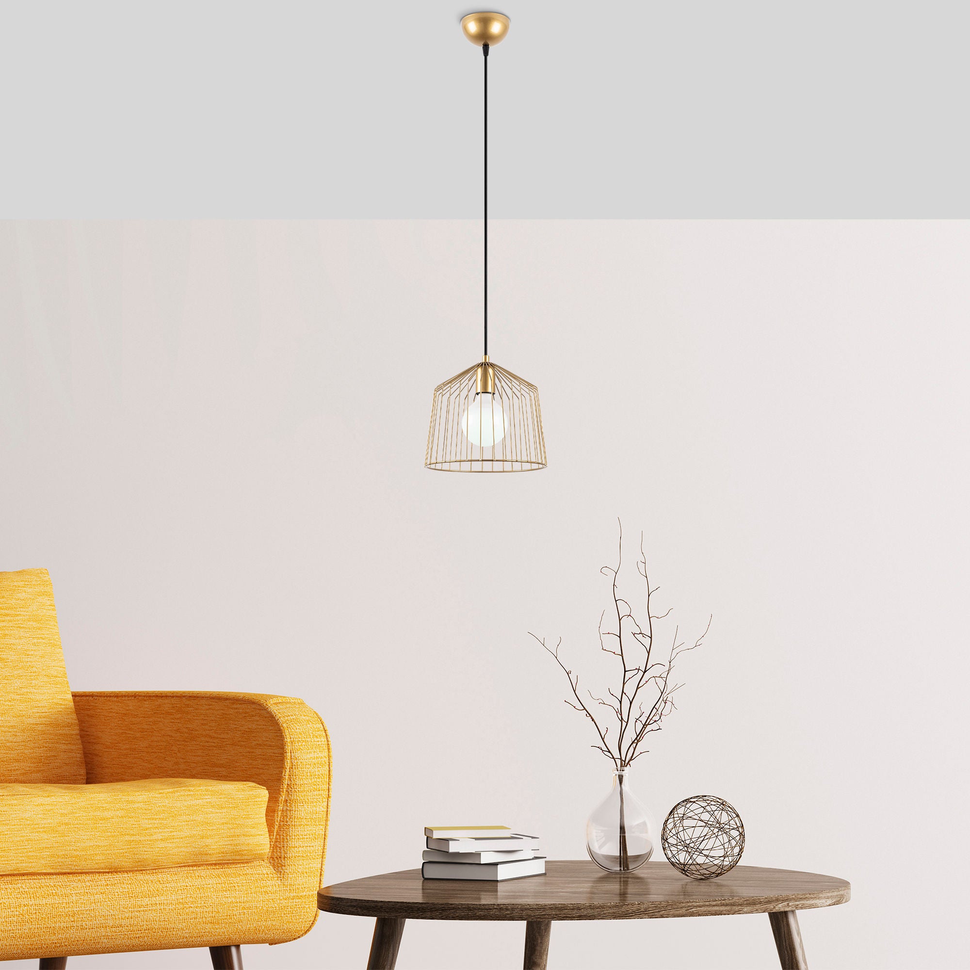 Candeeiro de Teto elegante em ouro brilhante, corpo de metal, 26 x 26 x 121 cm, altura ajustável, soquete E27, design moderno e glamouroso para decoração elegante de casa