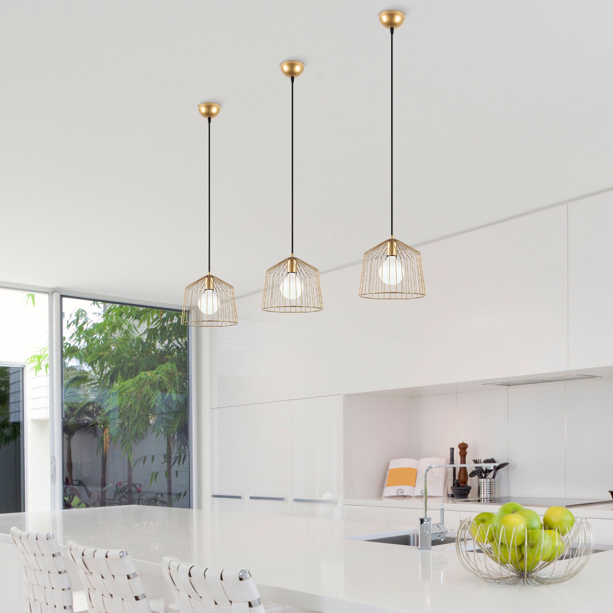 Candeeiro de Teto elegante em ouro brilhante, corpo de metal, 26 x 26 x 121 cm, altura ajustável, soquete E27, design moderno e glamouroso para decoração elegante de casa