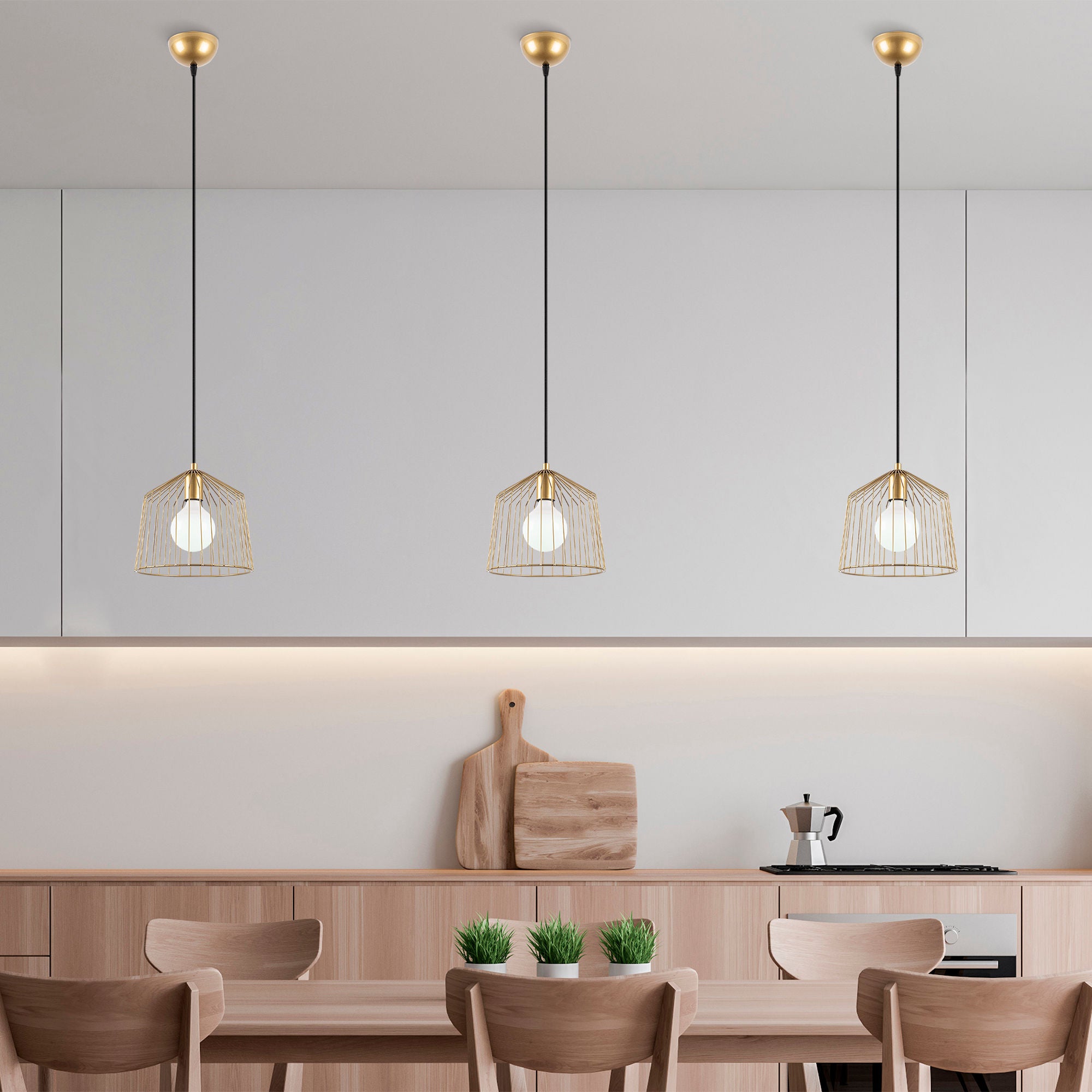 Candeeiro de Teto elegante em ouro brilhante, corpo de metal, 26 x 26 x 121 cm, altura ajustável, soquete E27, design moderno e glamouroso para decoração elegante de casa