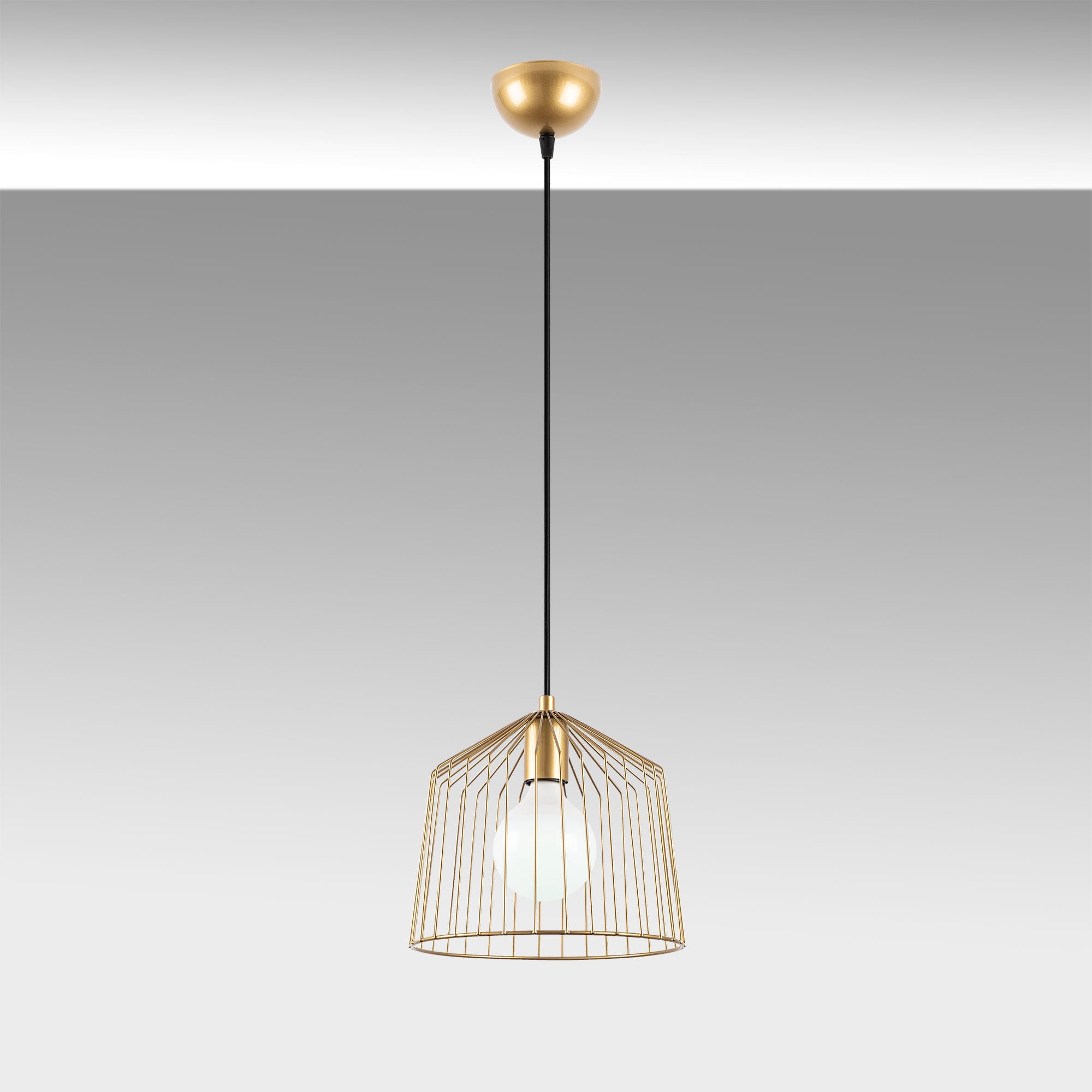 Candeeiro de Teto elegante em ouro brilhante, corpo de metal, 26 x 26 x 121 cm, altura ajustável, soquete E27, design moderno e glamouroso para decoração elegante de casa