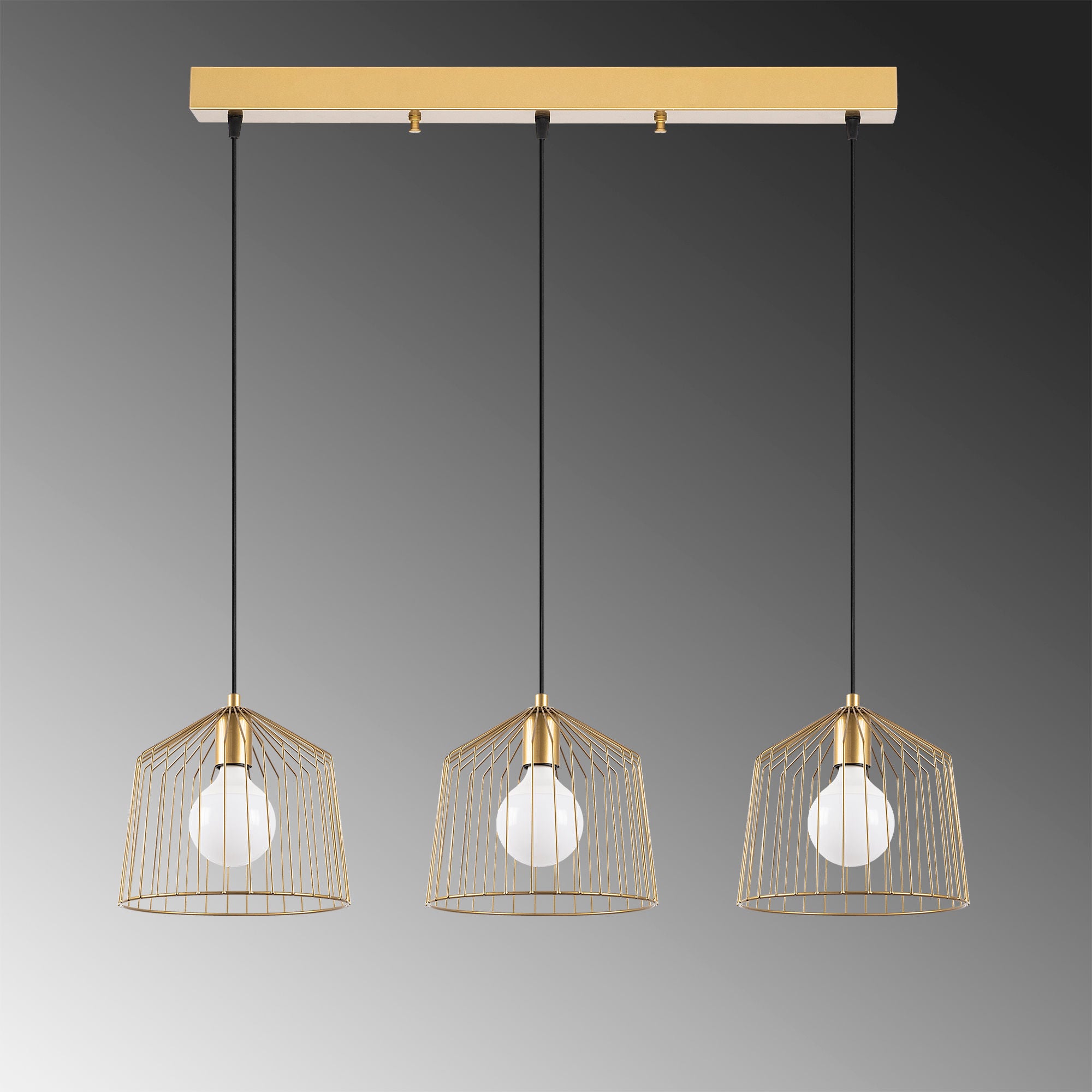 Candeeiro de Teto Dourado Elegante, Corpo em Metal, 96 x 26 x 121 cm | Altura Ajustável, 3 Soquetes E27, Design Moderno e Glamouroso | Perfeito para Salas de Estar e Salas de Jantar