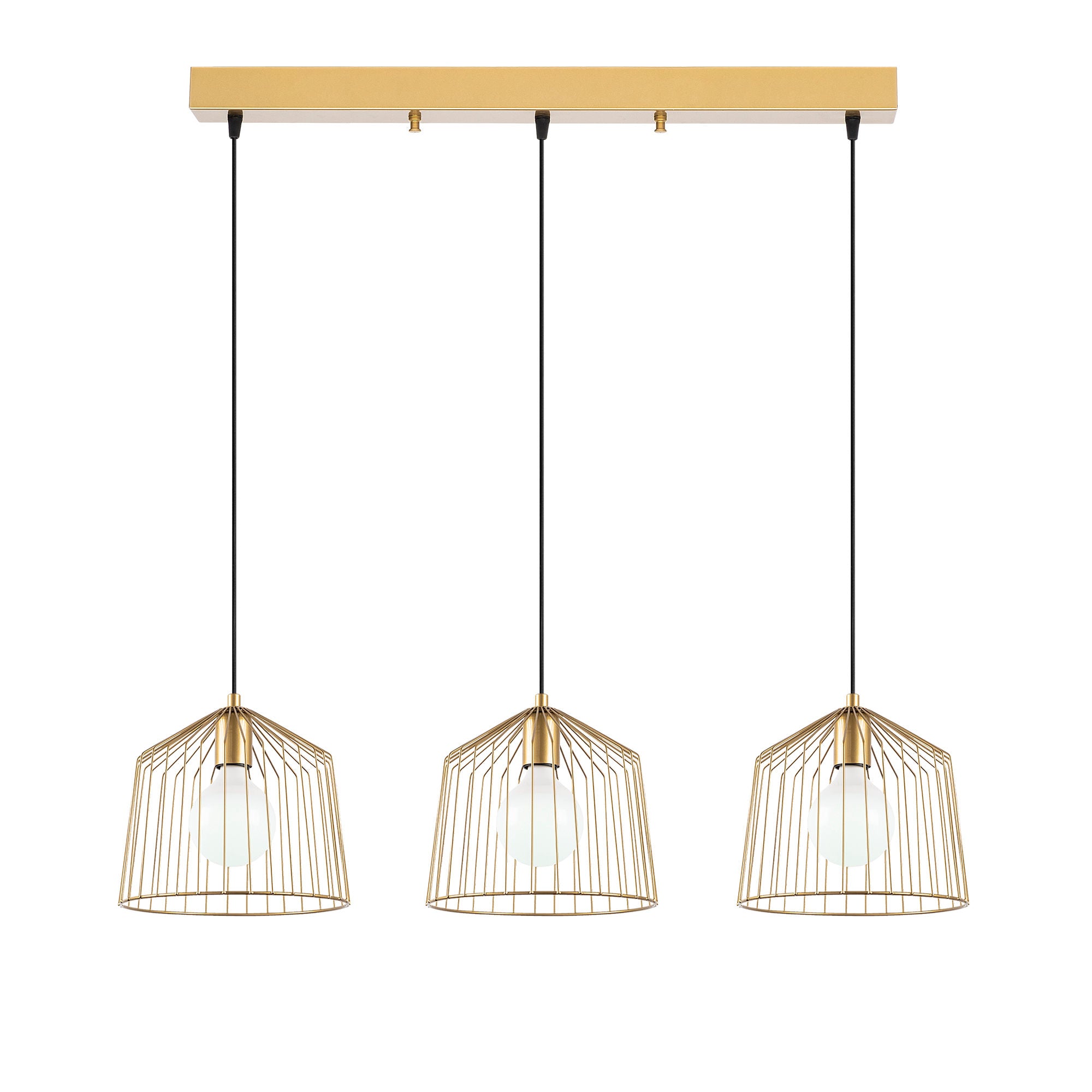 Candeeiro de Teto Dourado Elegante, Corpo em Metal, 96 x 26 x 121 cm | Altura Ajustável, 3 Soquetes E27, Design Moderno e Glamouroso | Perfeito para Salas de Estar e Salas de Jantar