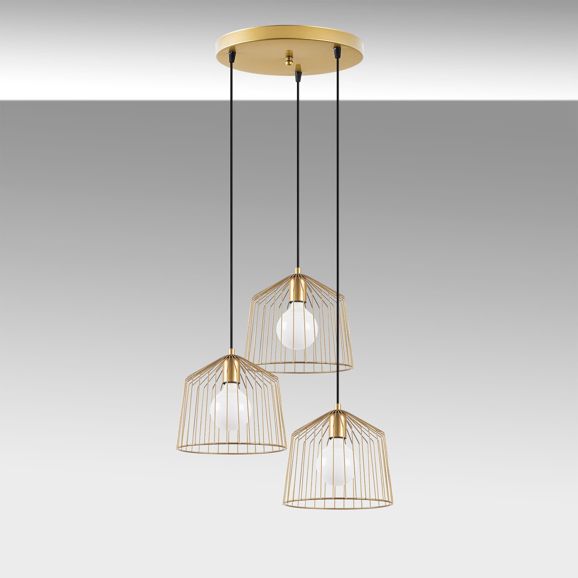 Candeeiro de Teto Elegante Dourado Brilhante, 50 x 50 x 121 cm | Corpo em Metal, Altura Ajustável, 3 x E27 máx. 40 W | Design Moderno e Glamouroso para Casa e Escritório