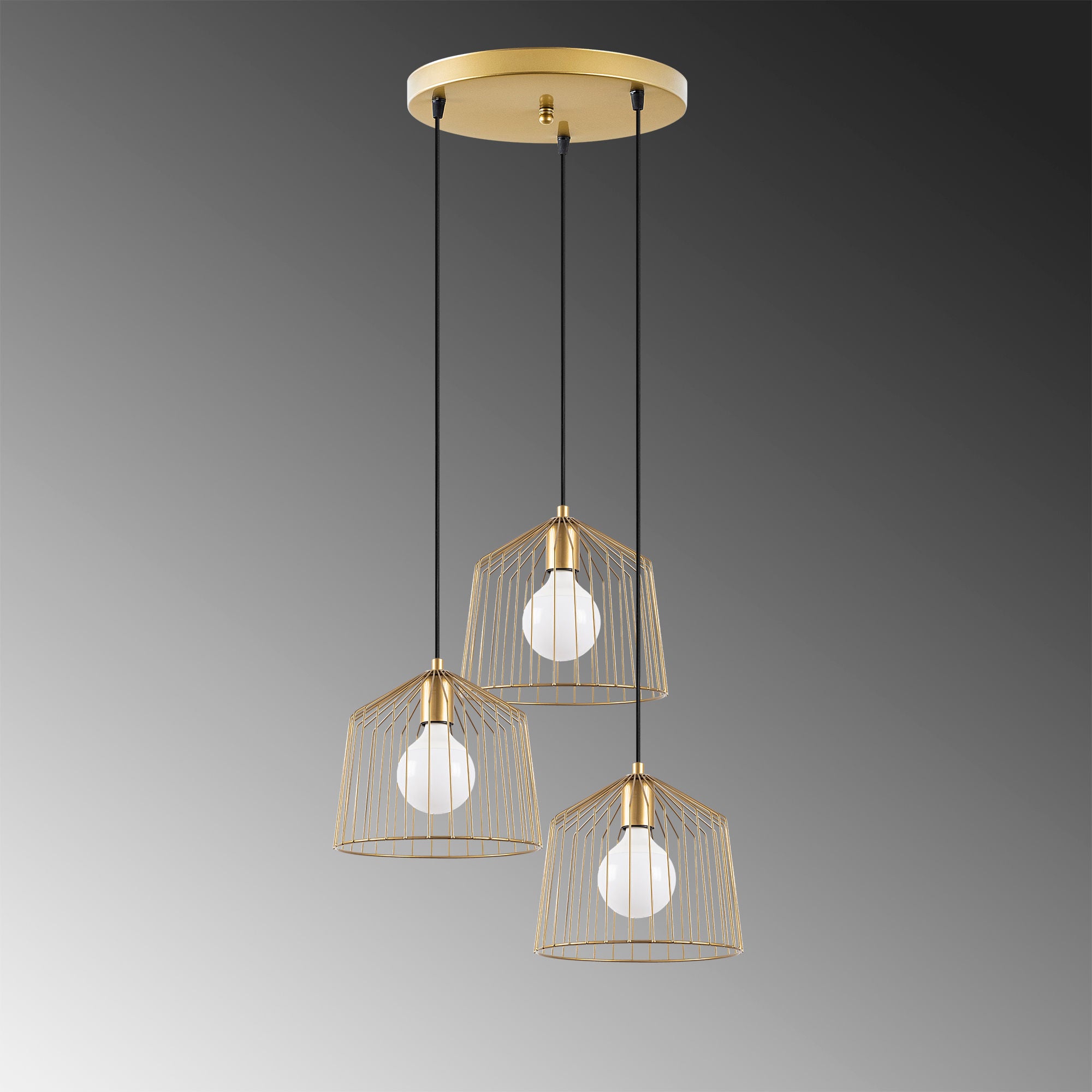 Candeeiro de Teto Elegante Dourado Brilhante, 50 x 50 x 121 cm | Corpo em Metal, Altura Ajustável, 3 x E27 máx. 40 W | Design Moderno e Glamouroso para Casa e Escritório