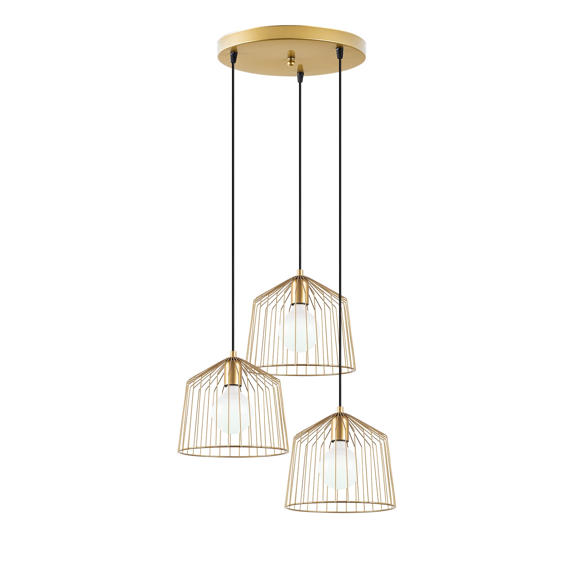 Candeeiro de Teto Elegante Dourado Brilhante, 50 x 50 x 121 cm | Corpo em Metal, Altura Ajustável, 3 x E27 máx. 40 W | Design Moderno e Glamouroso para Casa e Escritório