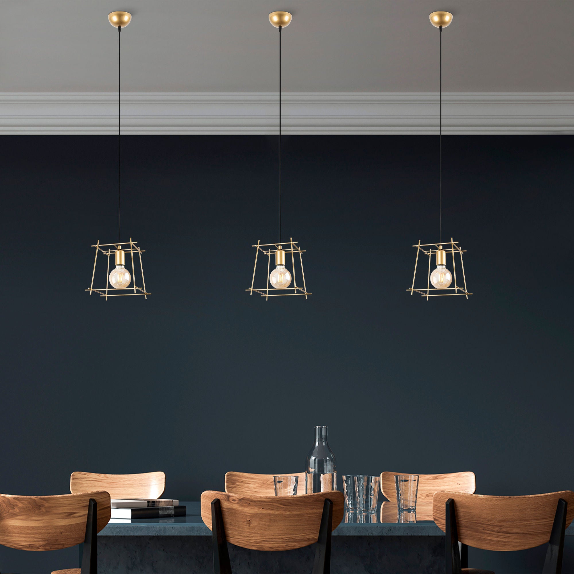 Candeeiro de Teto elegante em ouro brilhante, corpo de metal, 24 x 24 x 122 cm, altura ajustável, soquete E27, design moderno e glamouroso para decoração elegante de casa