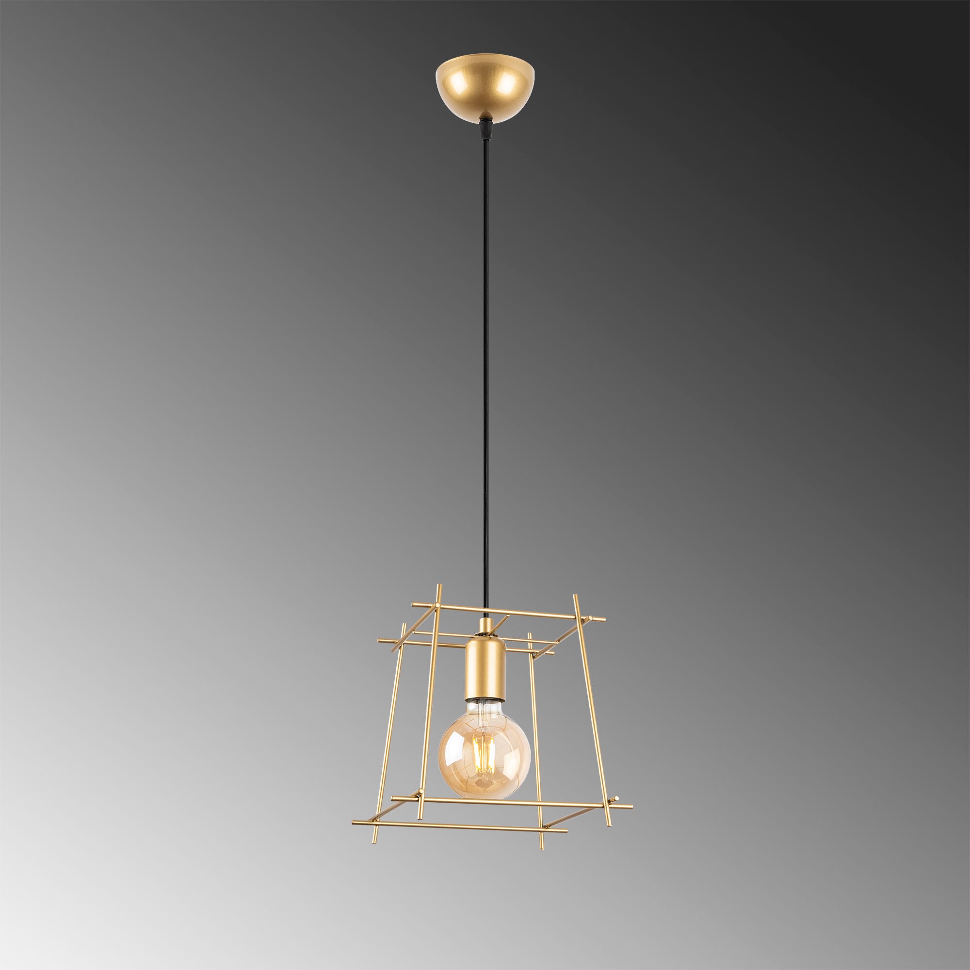 Candeeiro de Teto elegante em ouro brilhante, corpo de metal, 24 x 24 x 122 cm, altura ajustável, soquete E27, design moderno e glamouroso para decoração elegante de casa