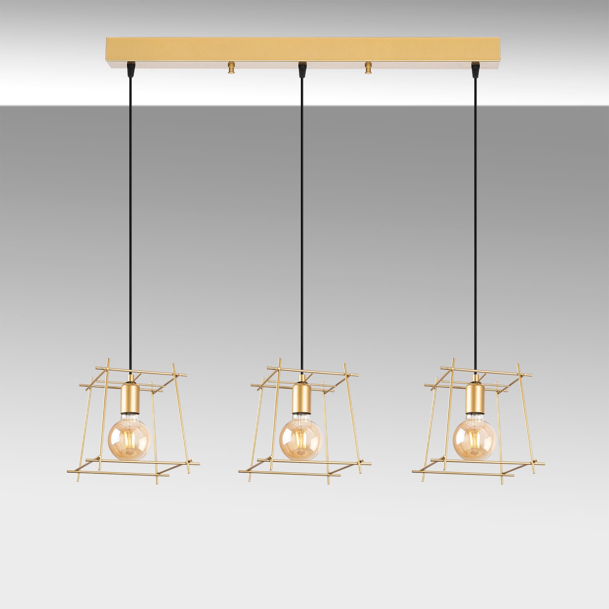 Candeeiro de Teto elegante em ouro brilhante, corpo de metal, altura ajustável, 101 x 24 x 122 cm | 3 soquetes E27, design moderno e glamouroso para casa e escritório