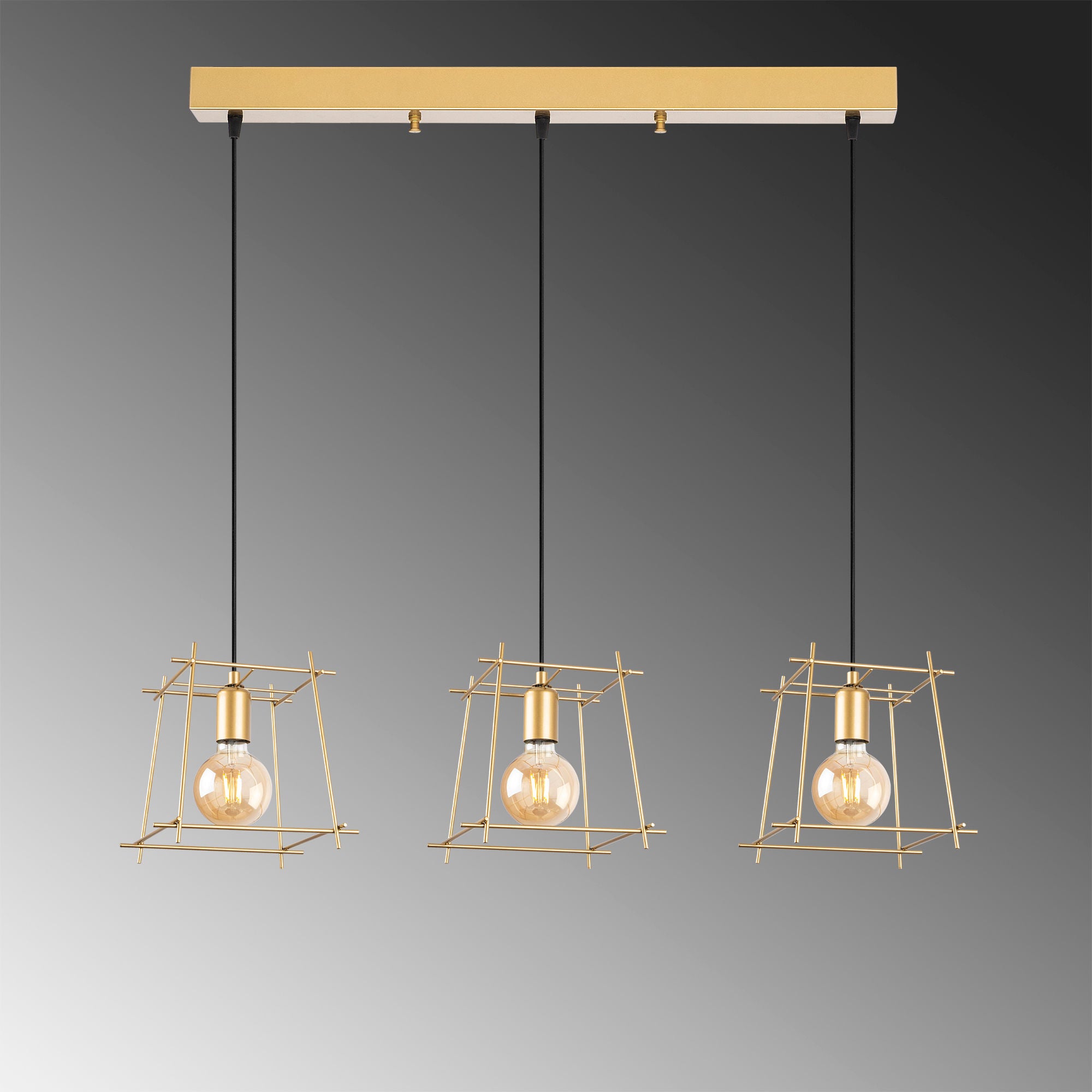 Candeeiro de Teto elegante em ouro brilhante, corpo de metal, altura ajustável, 101 x 24 x 122 cm | 3 soquetes E27, design moderno e glamouroso para casa e escritório