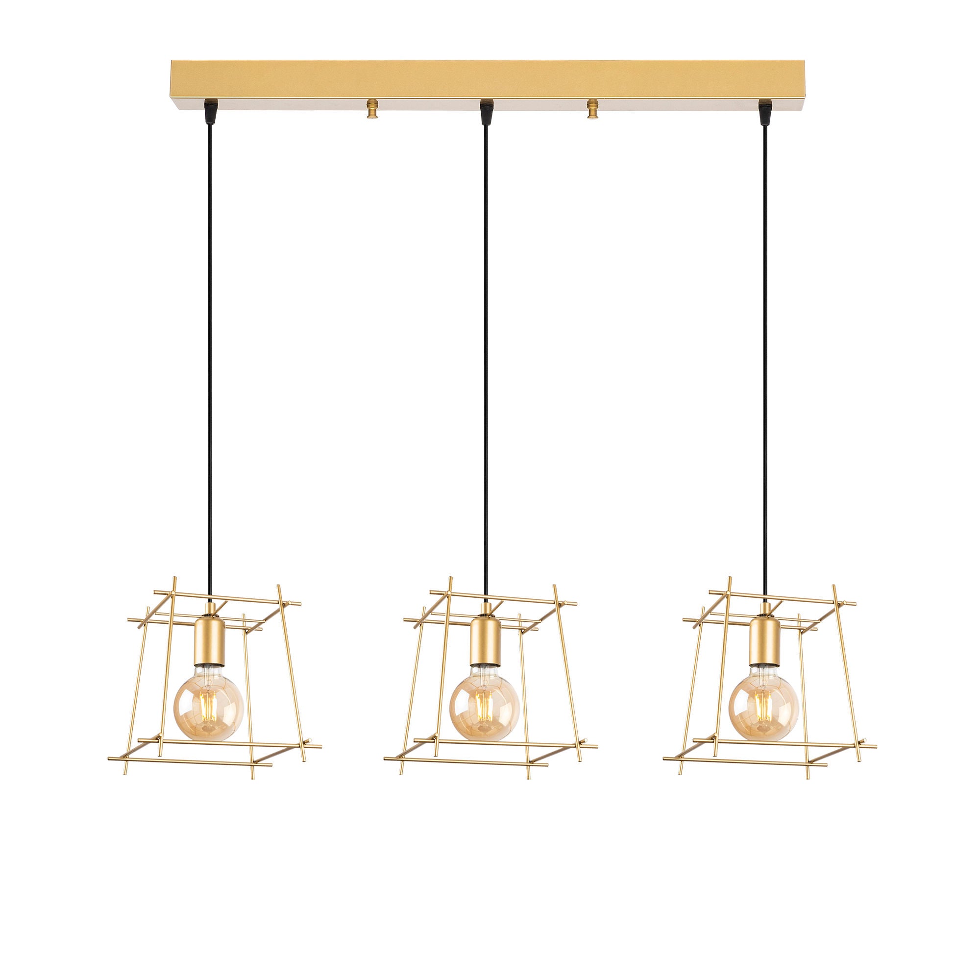 Candeeiro de Teto elegante em ouro brilhante, corpo de metal, altura ajustável, 101 x 24 x 122 cm | 3 soquetes E27, design moderno e glamouroso para casa e escritório