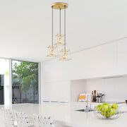 Candeeiro de Teto Elegante Dourado Brilhante, 56 x 56 x 122 cm | Corpo em Metal, Altura Ajustável, 3 Soquetes E27 | Design Moderno e Glamouroso para Interiores Elegantes